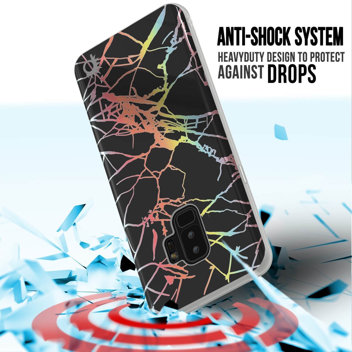 Punkcase Galaxy S9+ Protective Full Body Marble Case | Black Mirage