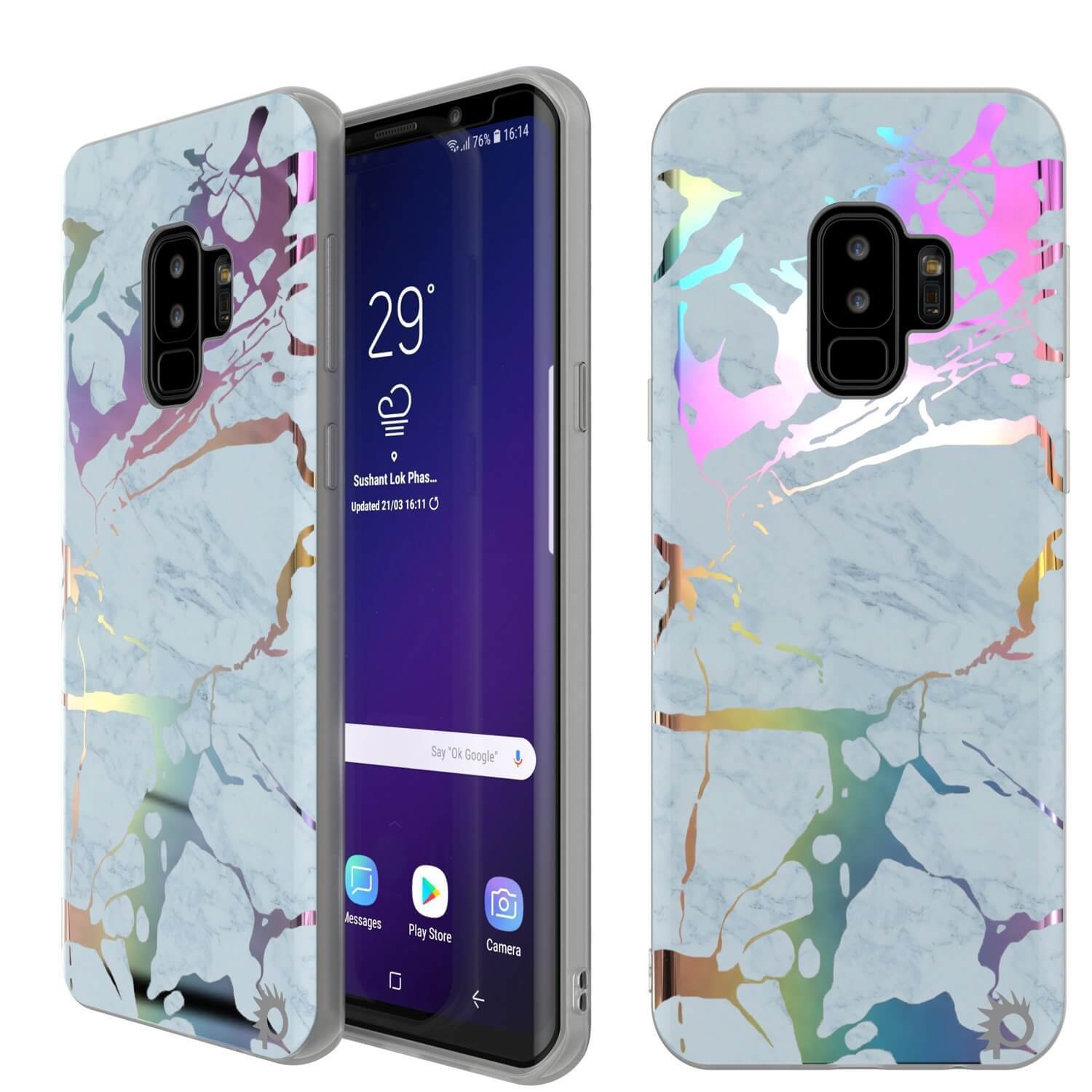 Punkcase Galaxy S9+ Protective Full Body Marble Case | Blue Marmo