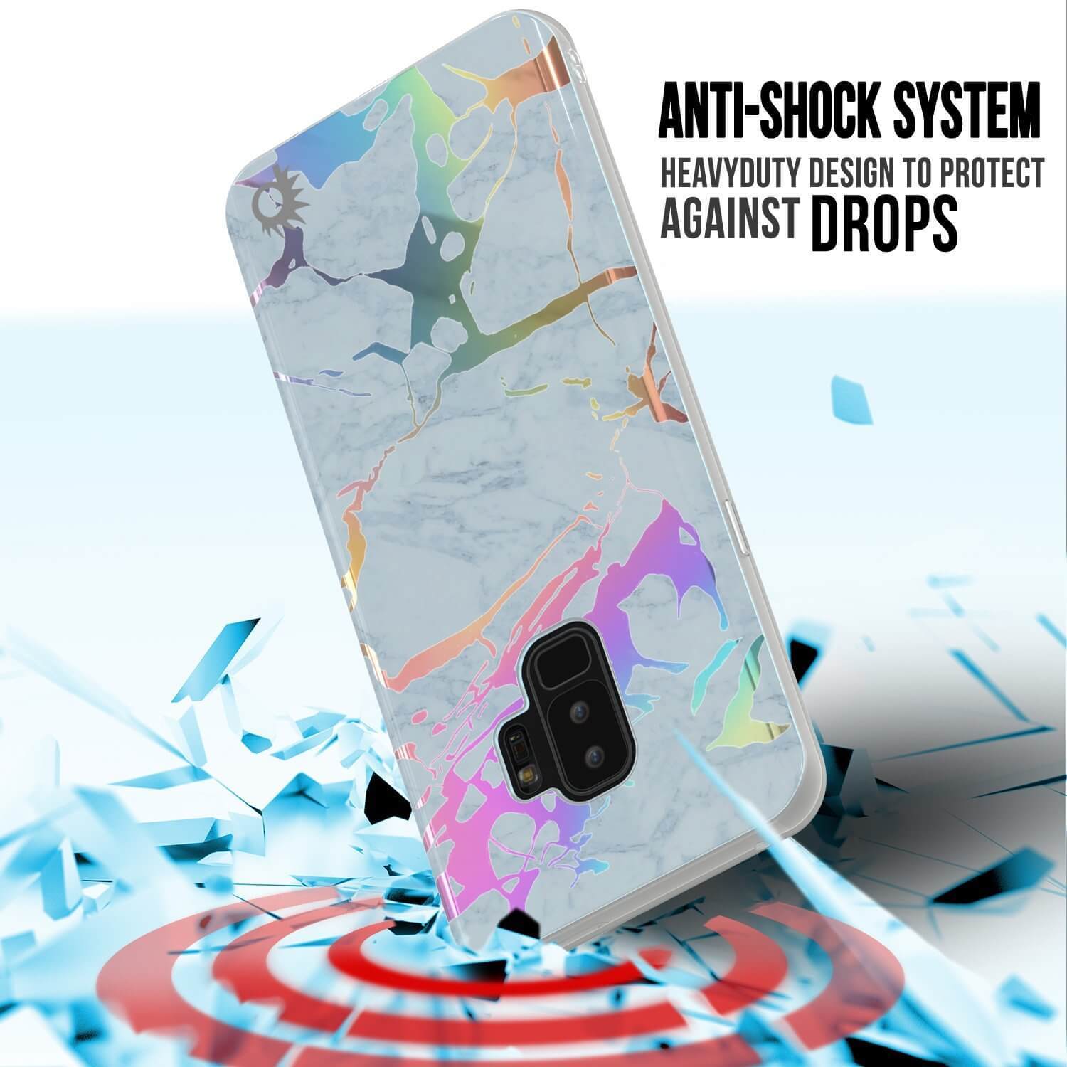 Punkcase Galaxy S9+ Protective Full Body Marble Case | Blue Marmo