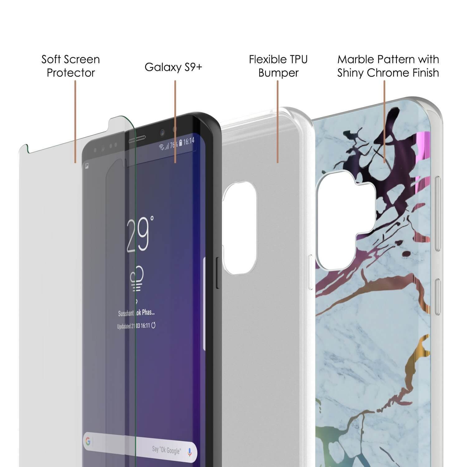 Punkcase Galaxy S9+ Protective Full Body Marble Case | Blue Marmo