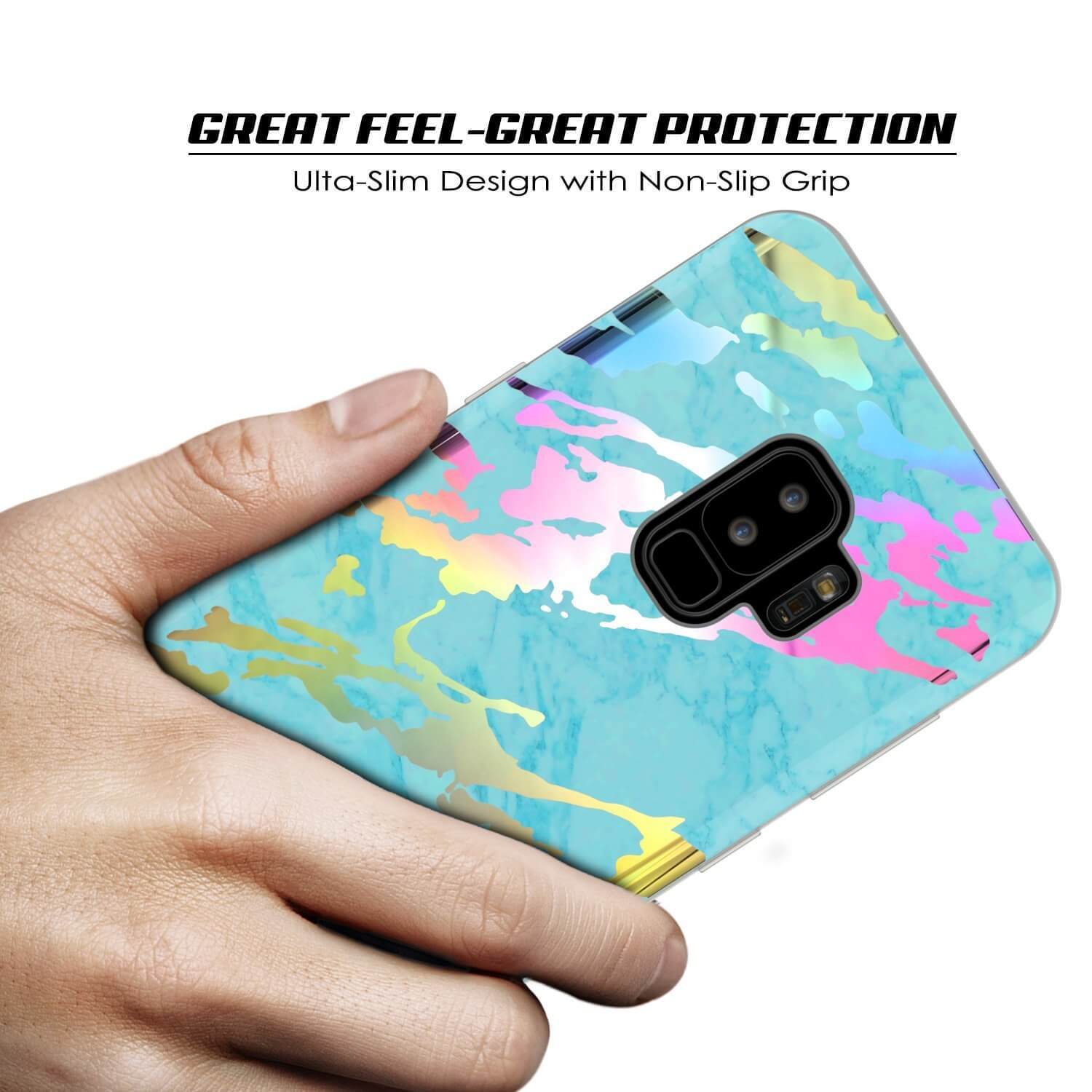 Punkcase Galaxy S9+ Protective Full Body Marble Case | Teal Onyx