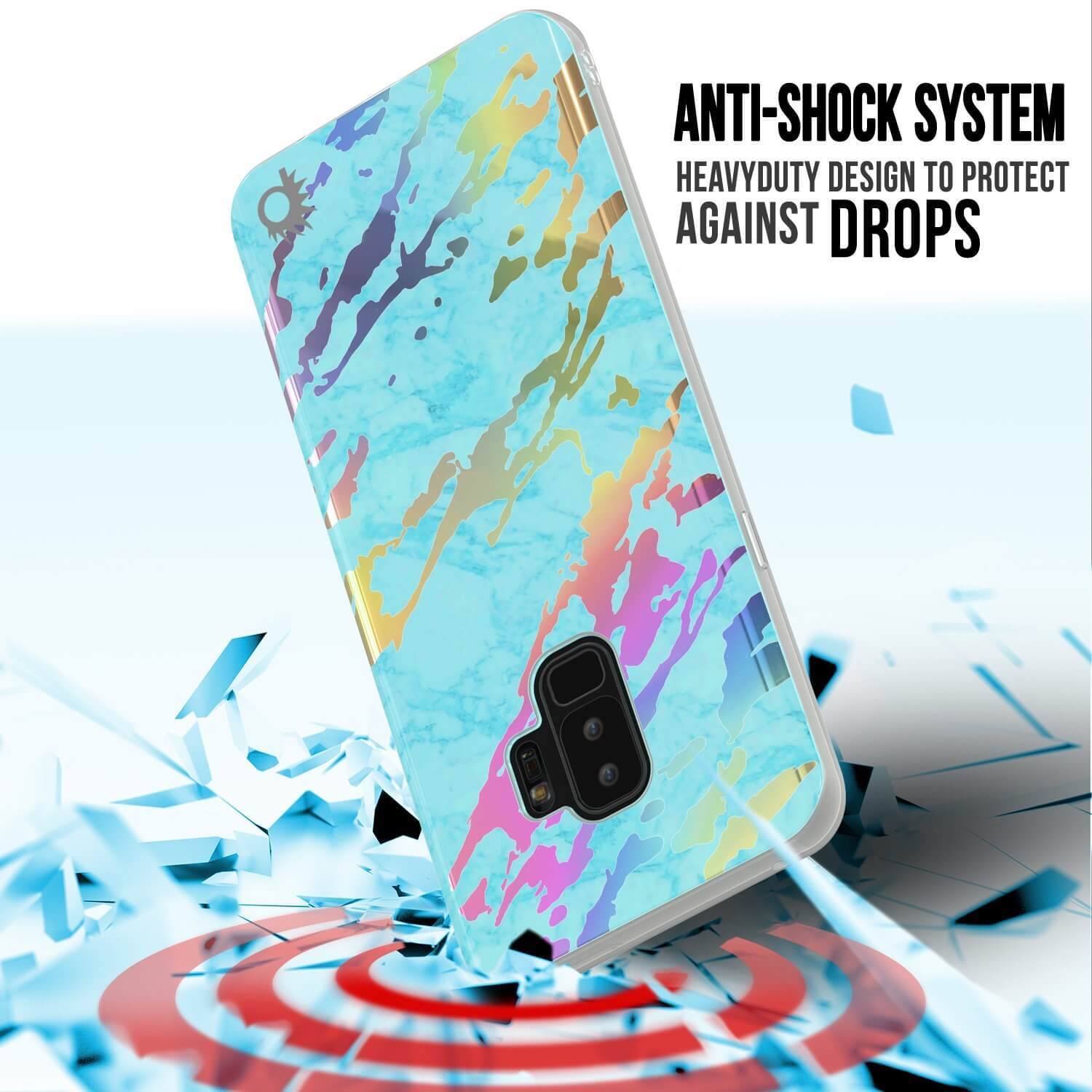 Punkcase Galaxy S9+ Protective Full Body Marble Case | Teal Onyx