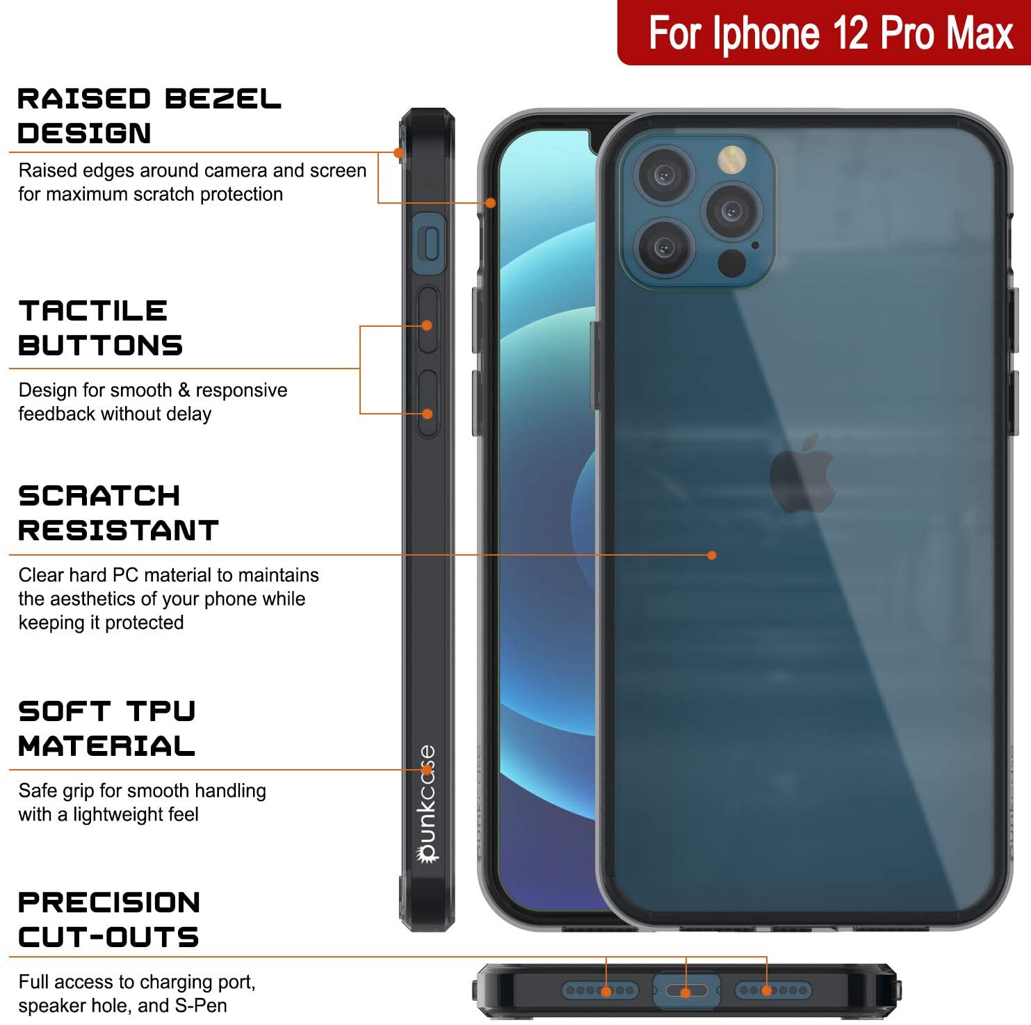 iPhone 12 Pro Max Case Punkcase® LUCID 2.0 Crystal Black Series w/ PUNK SHIELD Screen Protector | Ultra Fit