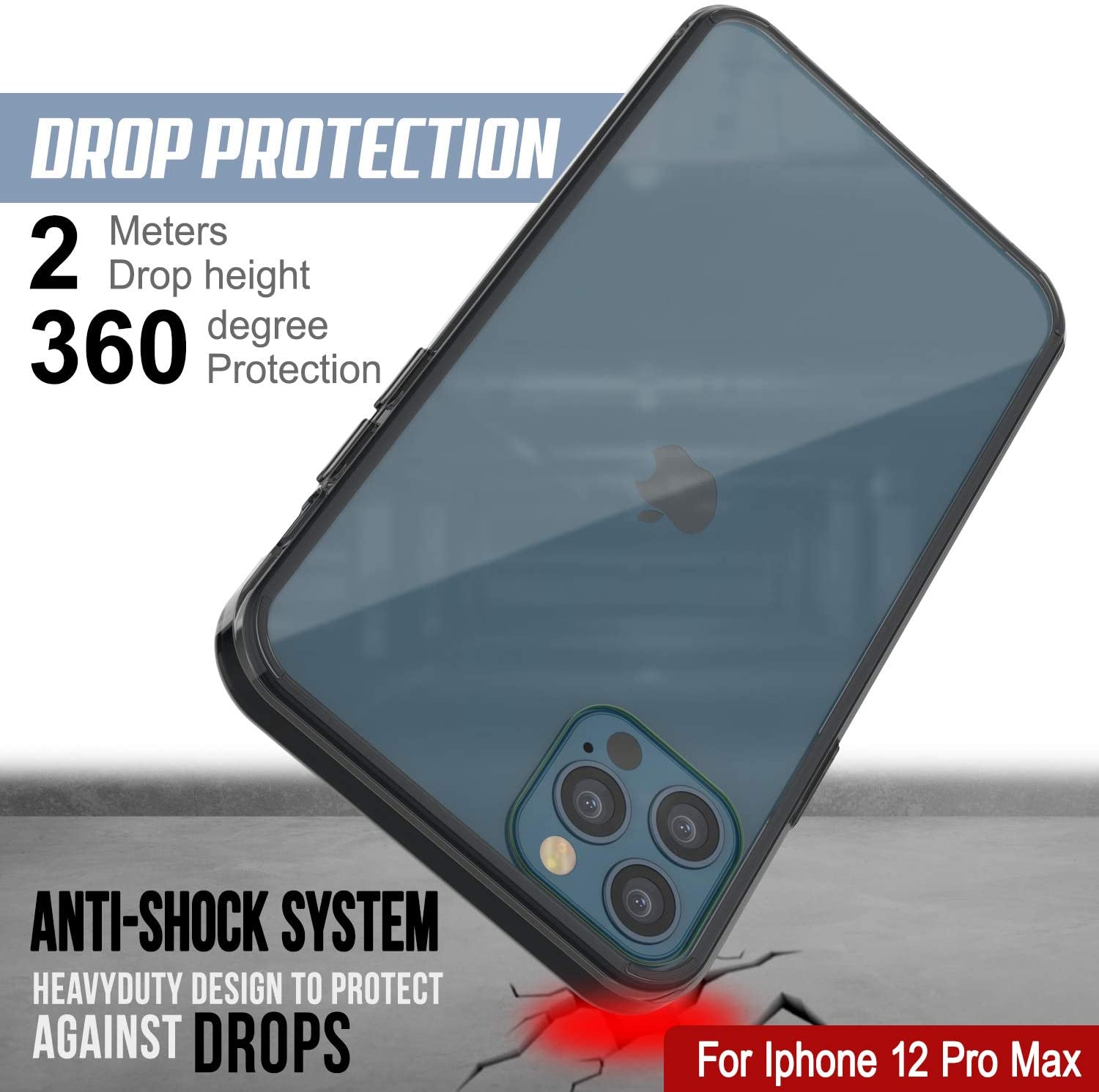 iPhone 12 Pro Max Case Punkcase® LUCID 2.0 Crystal Black Series w/ PUNK SHIELD Screen Protector | Ultra Fit