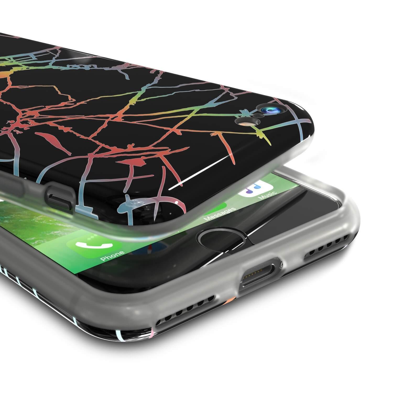 Punkcase iPhone 8 / 7 Marble Case, Protective Full Body Cover W/9H Tempered Glass Screen Protector (Black Mirage)