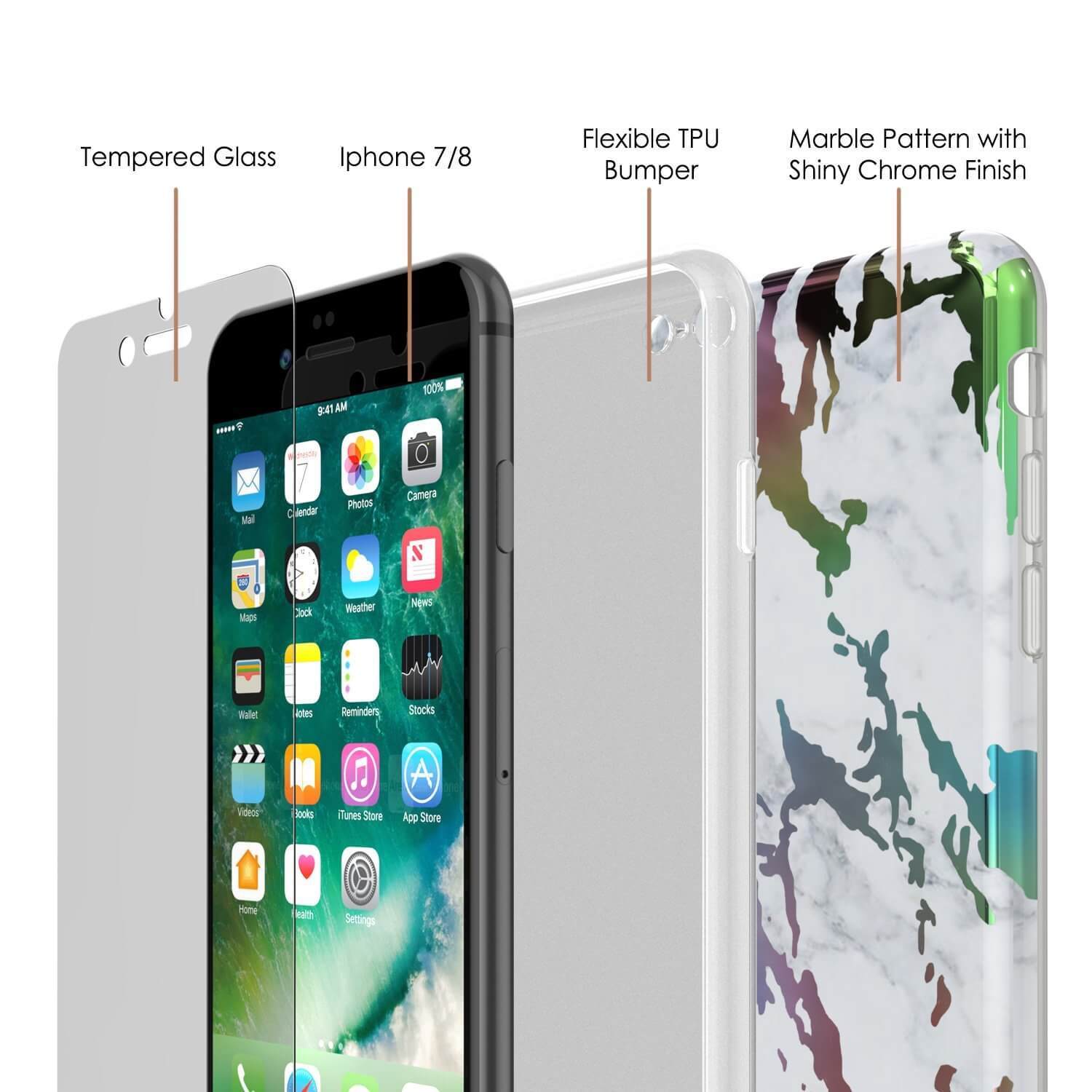 Punkcase iPhone 8 / 7 Marble Case, Protective Full Body Cover W/9H Tempered Glass Screen Protector (Blanco Marmo)