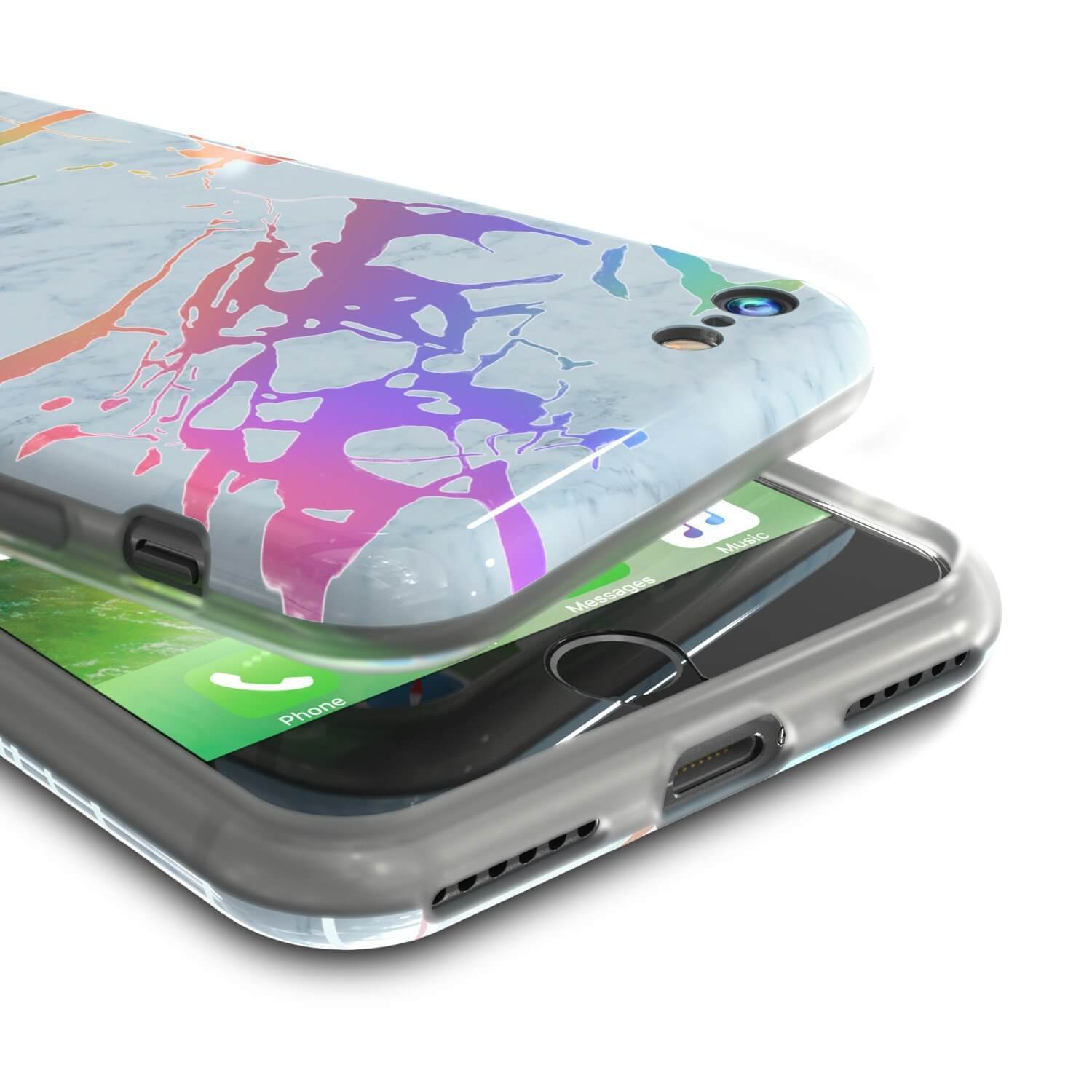 Punkcase iPhone 8 / 7 Marble Case, Protective Full Body Cover W/9H Tempered Glass Screen Protector (Blue Marmo)