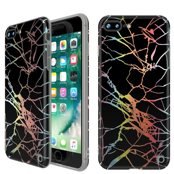 Punkcase iPhone 8+ / 7+ Plus Marble Case, Protective Full Body Cover W/9H Tempered Glass Screen Protector (Black Mirage)