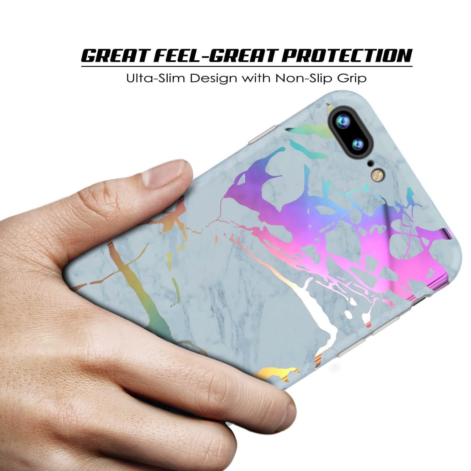 Punkcase iPhone 8+ / 7+ Plus Marble Case, Protective Full Body Cover W/9H Tempered Glass Screen Protector (Blue Marmo)