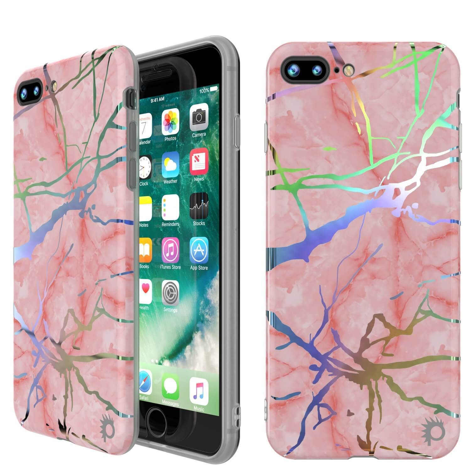 Punkcase iPhone 8+ / 7+ Plus Marble Case, Protective Full Body Cover W/9H Tempered Glass Screen Protector (Rose Mirage)