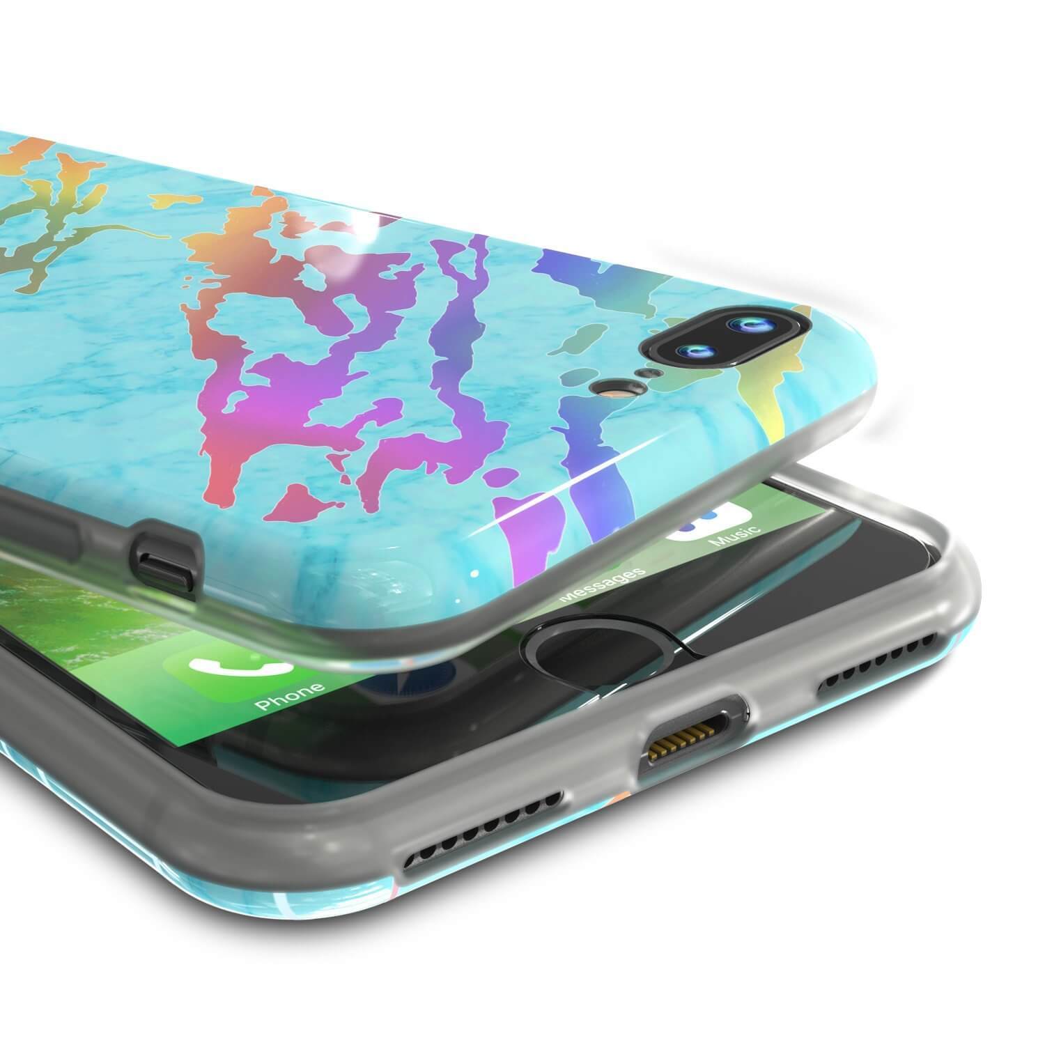 Punkcase iPhone 8+ / 7+ Plus Marble Case, Protective Full Body Cover W/9H Tempered Glass Screen Protector (Teal Onyx)