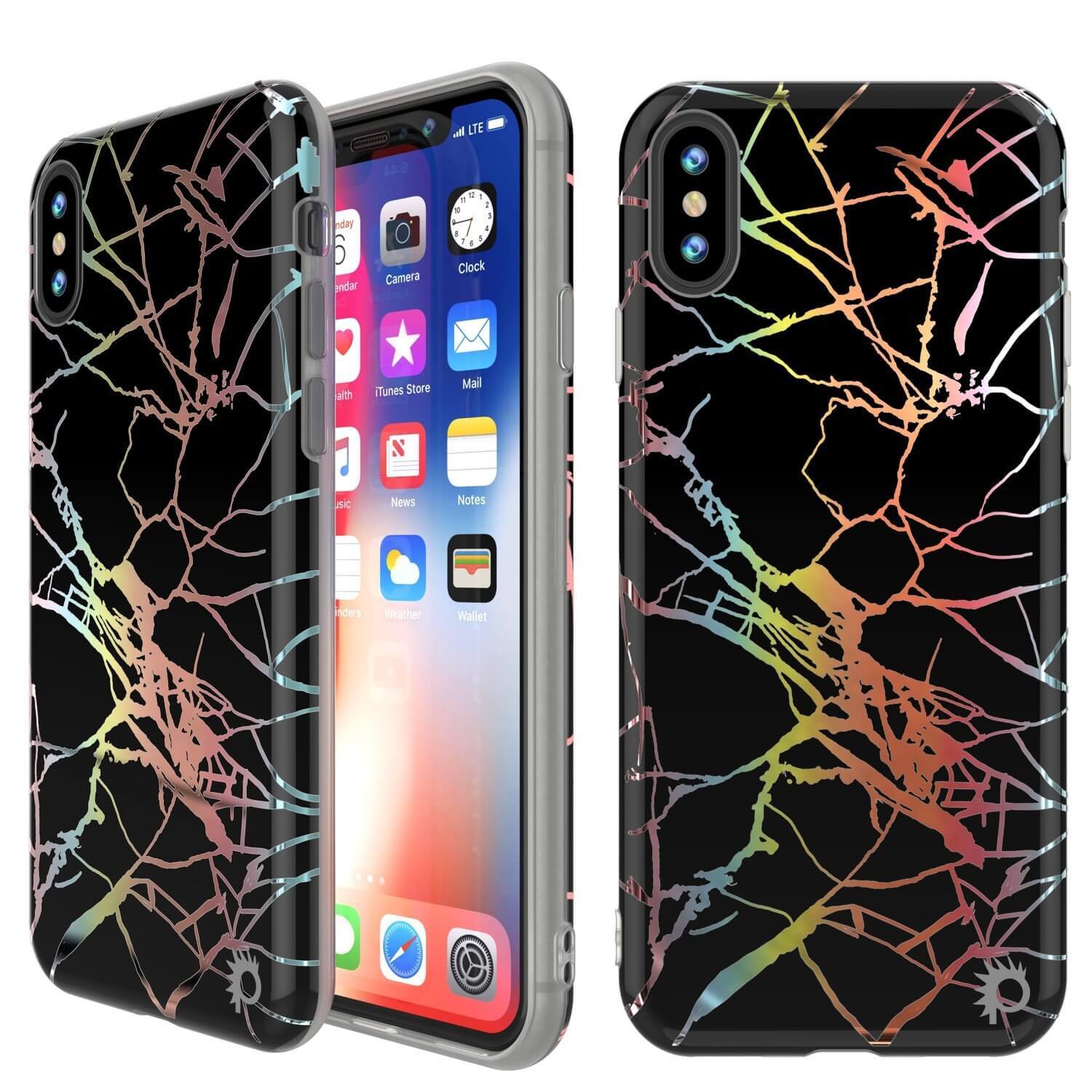 Punkcase iPhone XProtective Full Body Marble Case | Black Mirage Cover