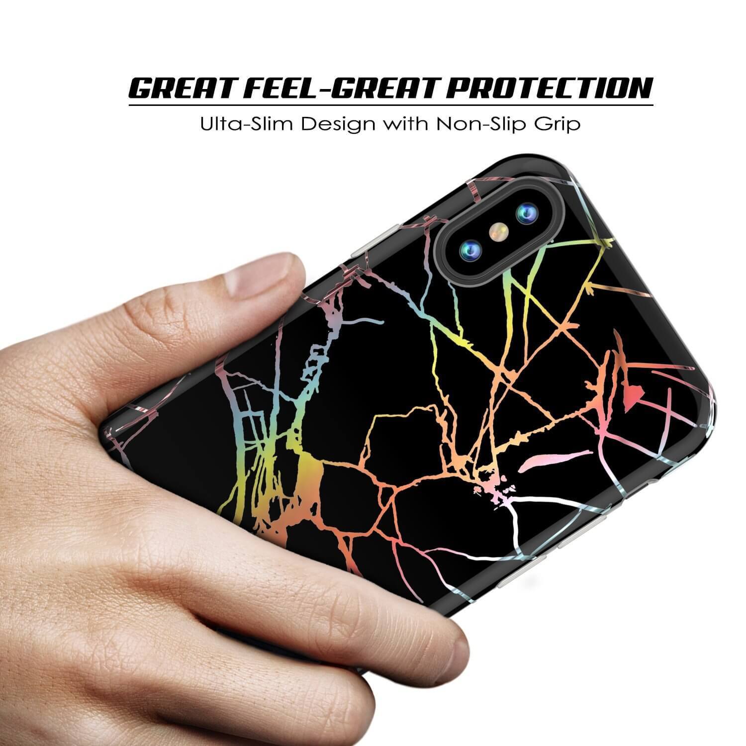 Punkcase iPhone XProtective Full Body Marble Case | Black Mirage Cover