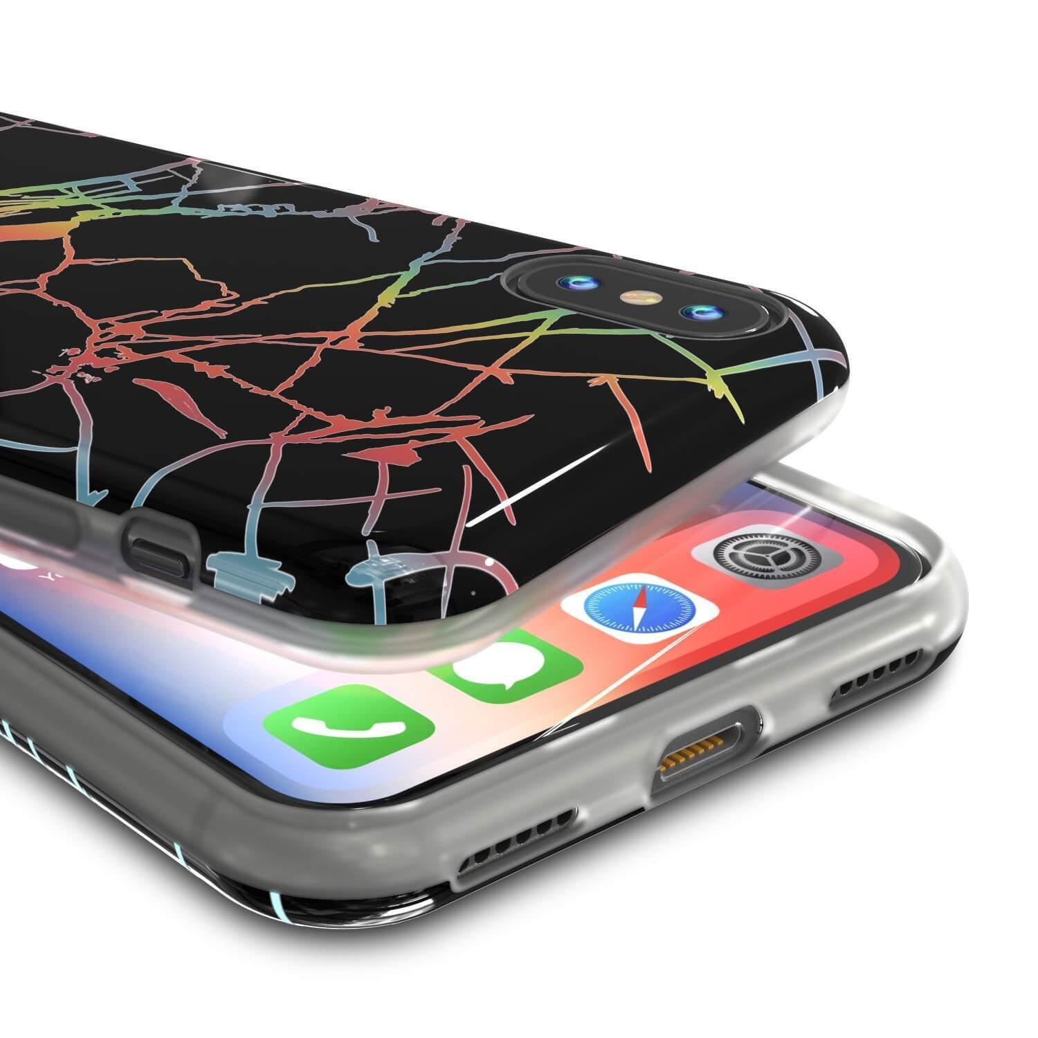 Punkcase iPhone XProtective Full Body Marble Case | Black Mirage Cover