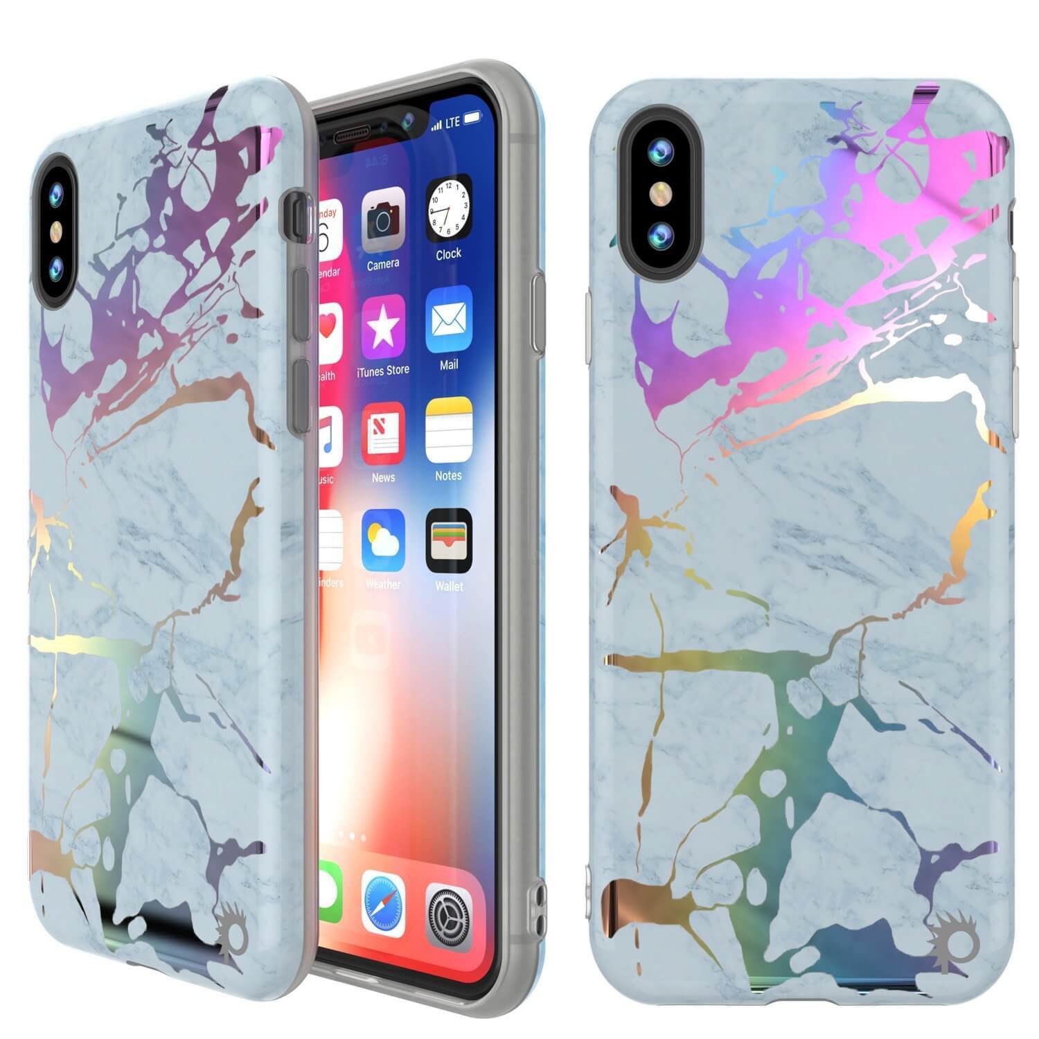 Punkcase iPhone X Protective Full Body Marble Case | Blue Marmo