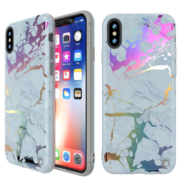 Punkcase iPhone XR Marble Case, Protective Full Body Cover Protector (Blue Marmo)