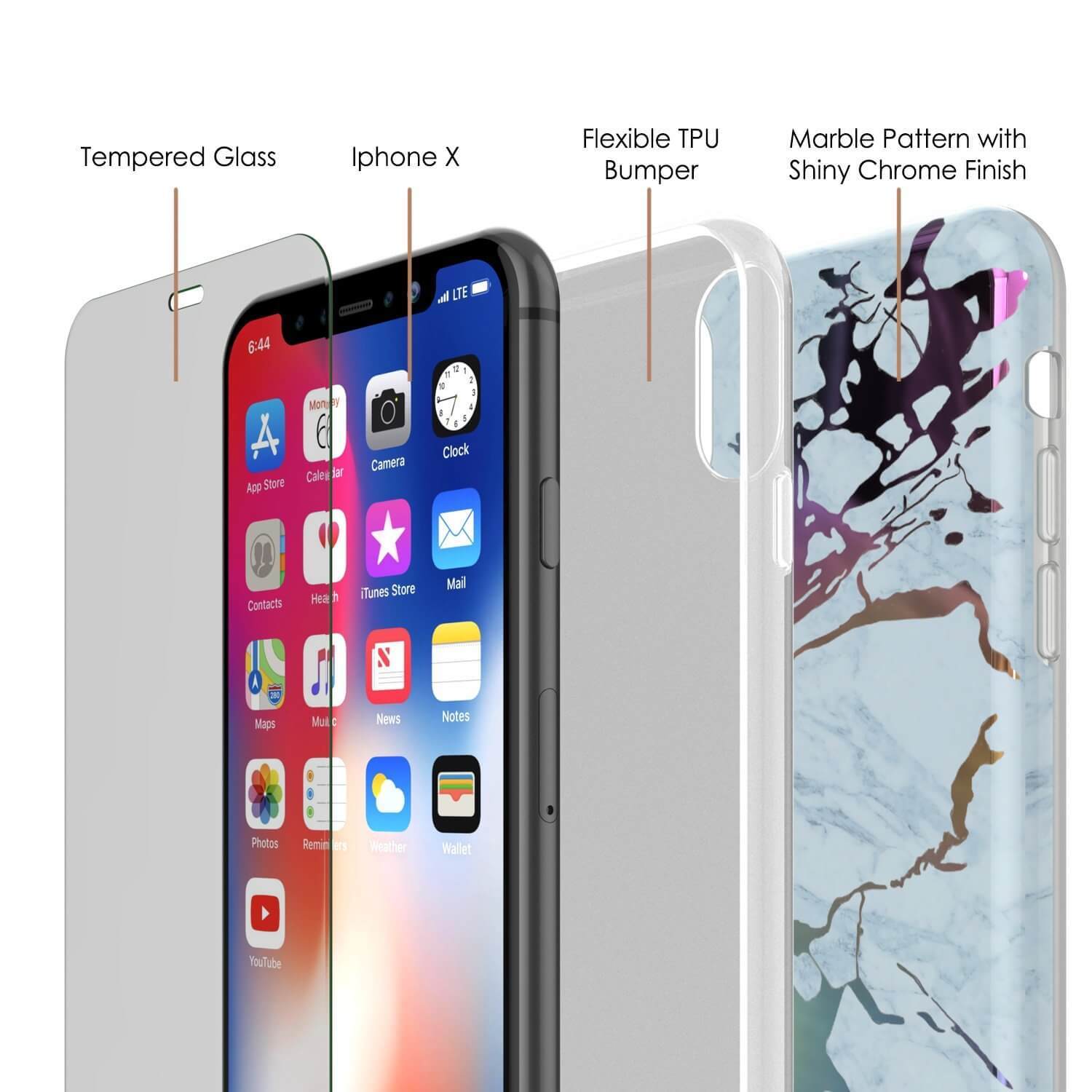Punkcase iPhone X Protective Full Body Marble Case | Blue Marmo
