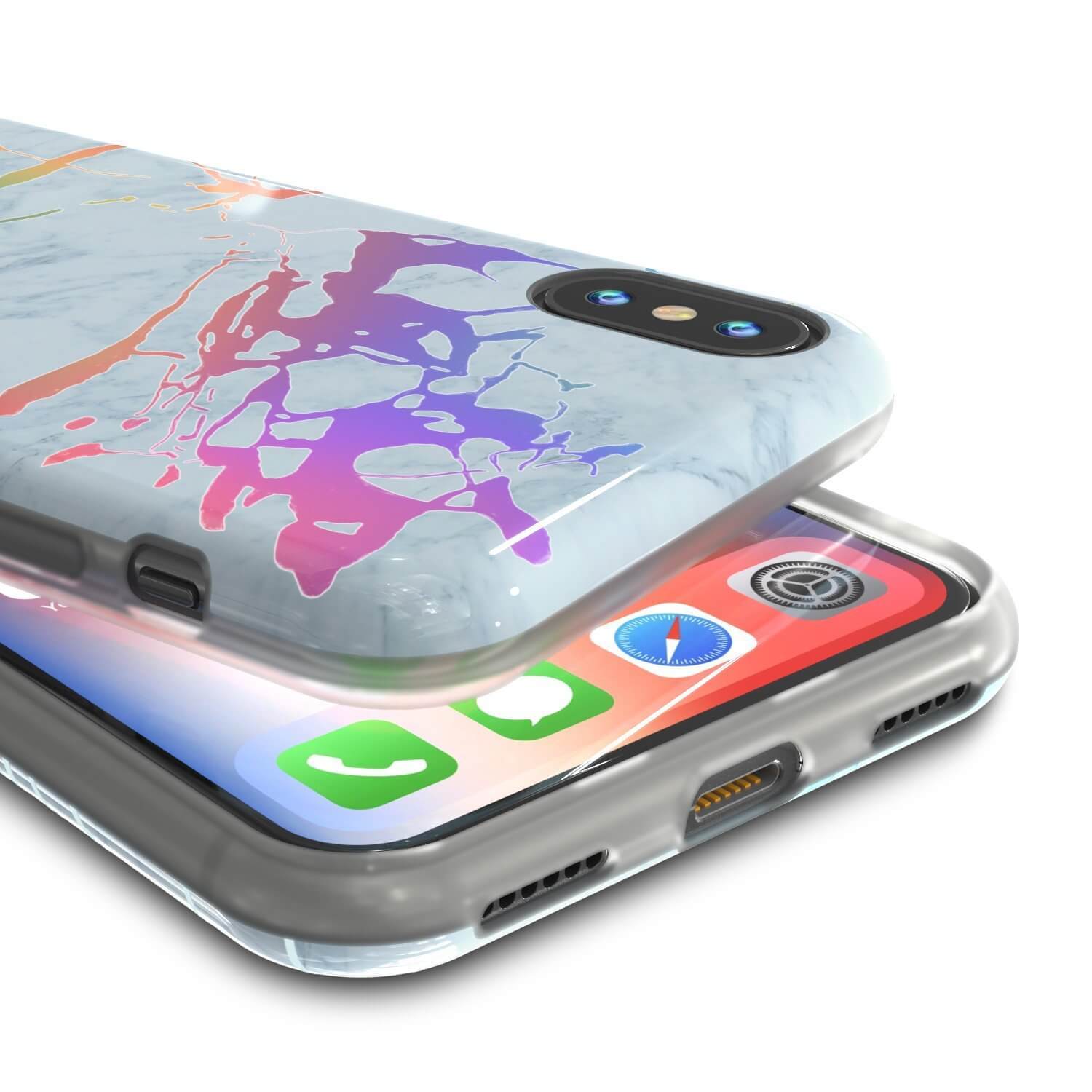 Punkcase iPhone X Protective Full Body Marble Case | Blue Marmo