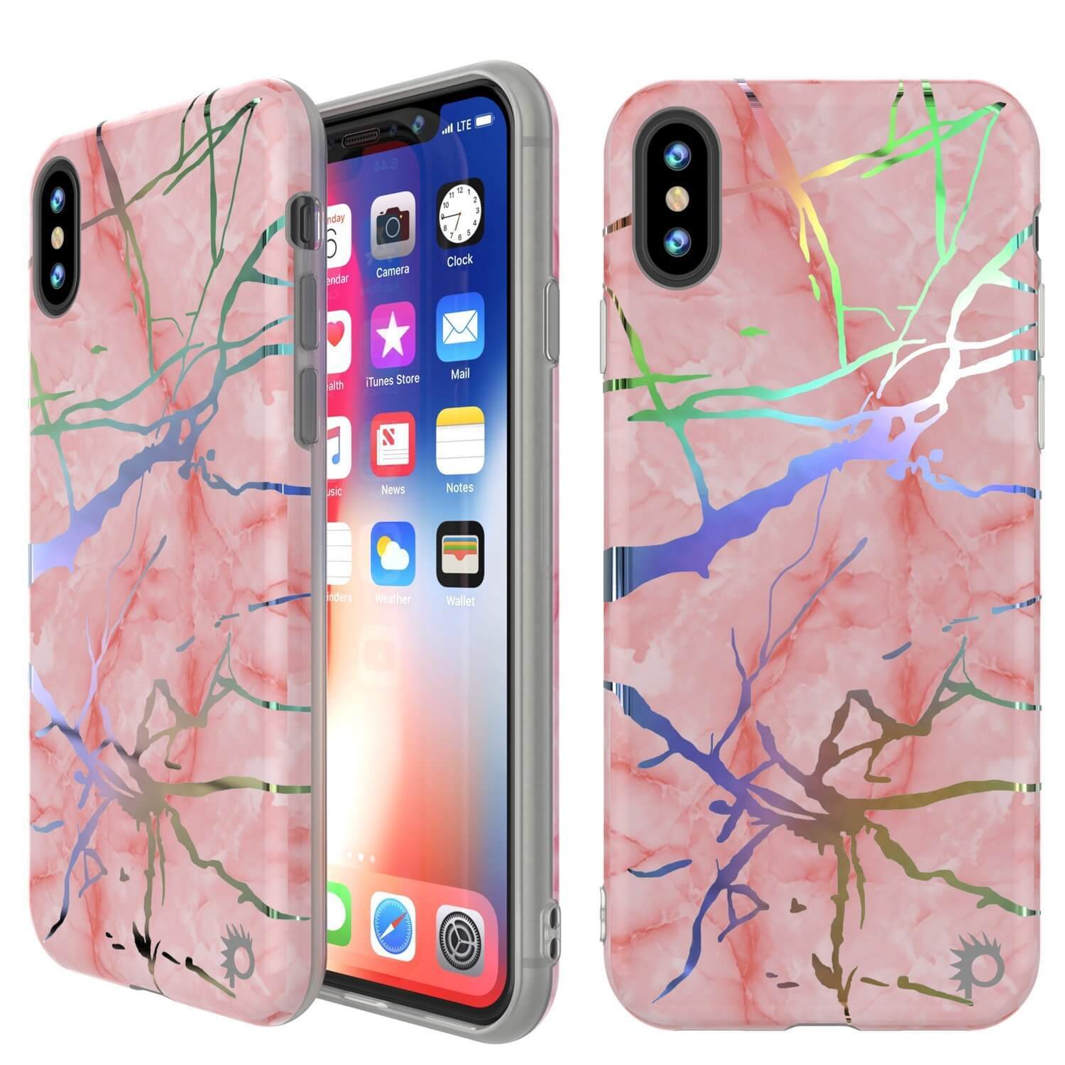 Punkcase iPhone X Protective Full Body Marble Case | Rose Gold Mirage
