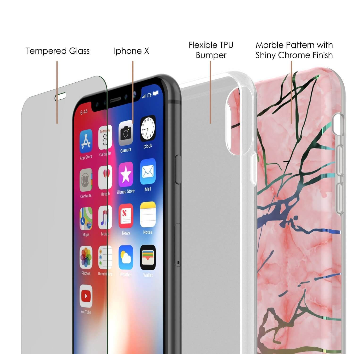 Punkcase iPhone X Protective Full Body Marble Case | Rose Gold Mirage