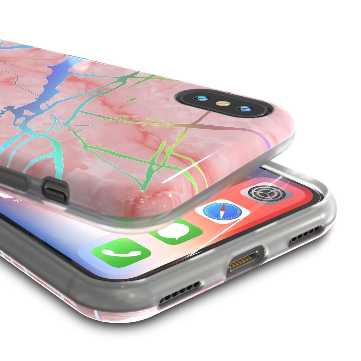Punkcase iPhone X Protective Full Body Marble Case | Rose Gold Mirage