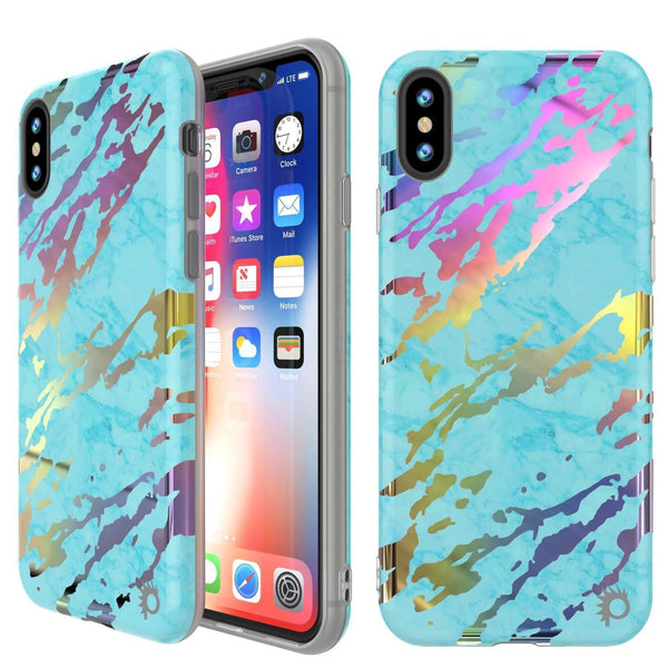 Punkcase iPhone X Protective Full Body Marble Case | Teal Onyx