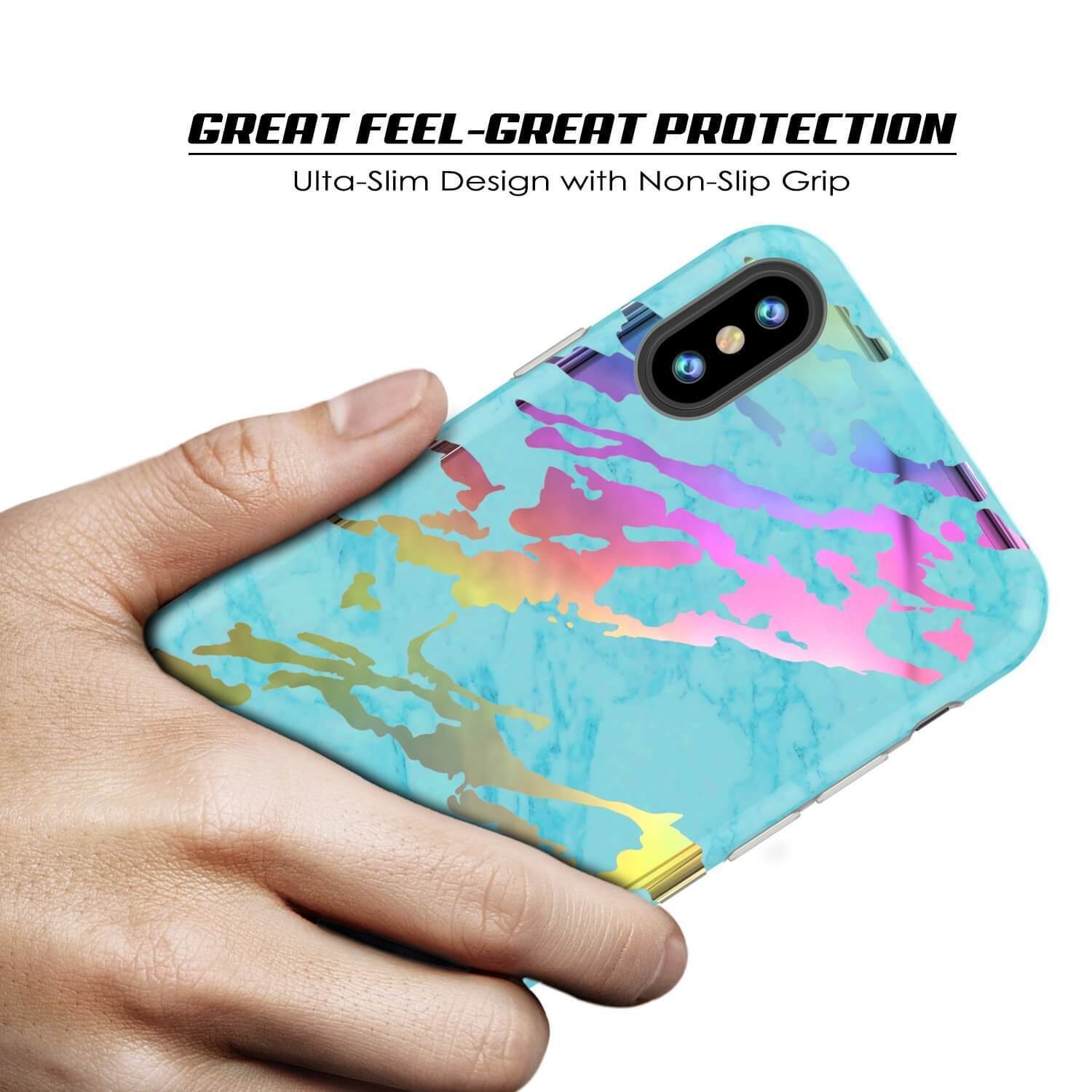 Punkcase iPhone X Protective Full Body Marble Case | Teal Onyx
