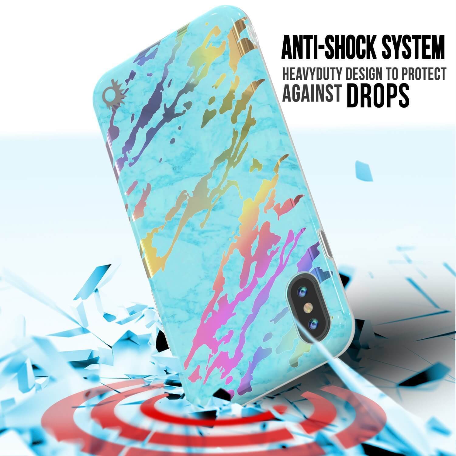 Punkcase iPhone X Protective Full Body Marble Case | Teal Onyx