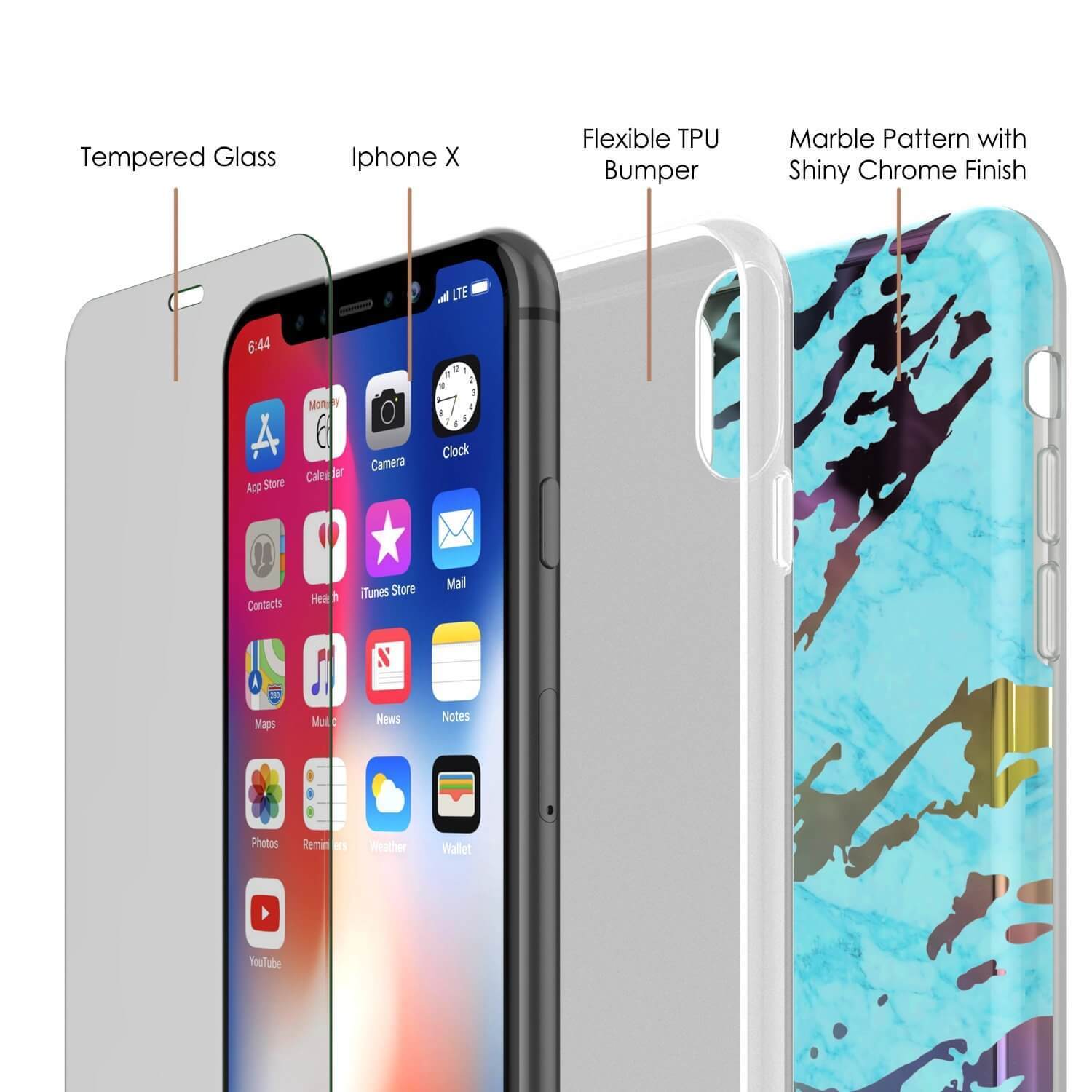Punkcase iPhone X Protective Full Body Marble Case | Teal Onyx