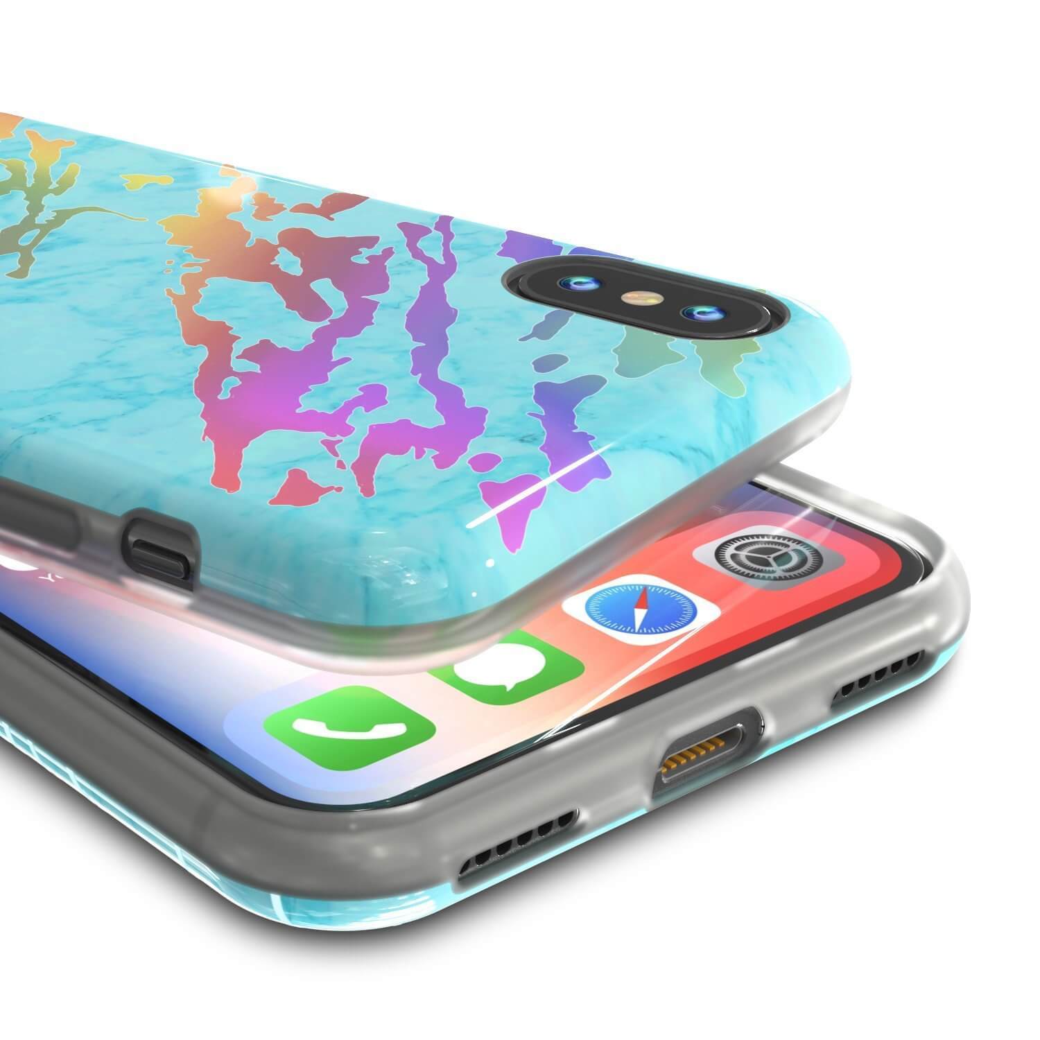 Punkcase iPhone X Protective Full Body Marble Case | Teal Onyx