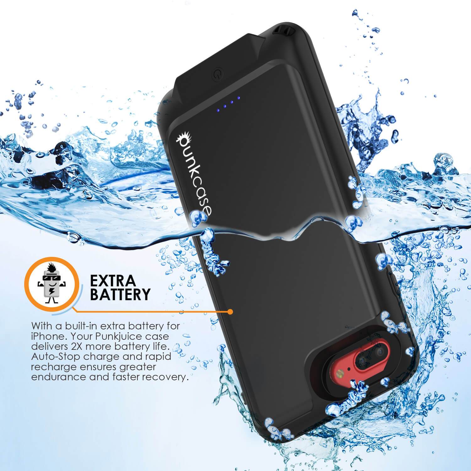 PunkJuice iPhone 7+Plus Plus Battery Case Black - Waterproof Slim Power Juice Bank with 4300mAh