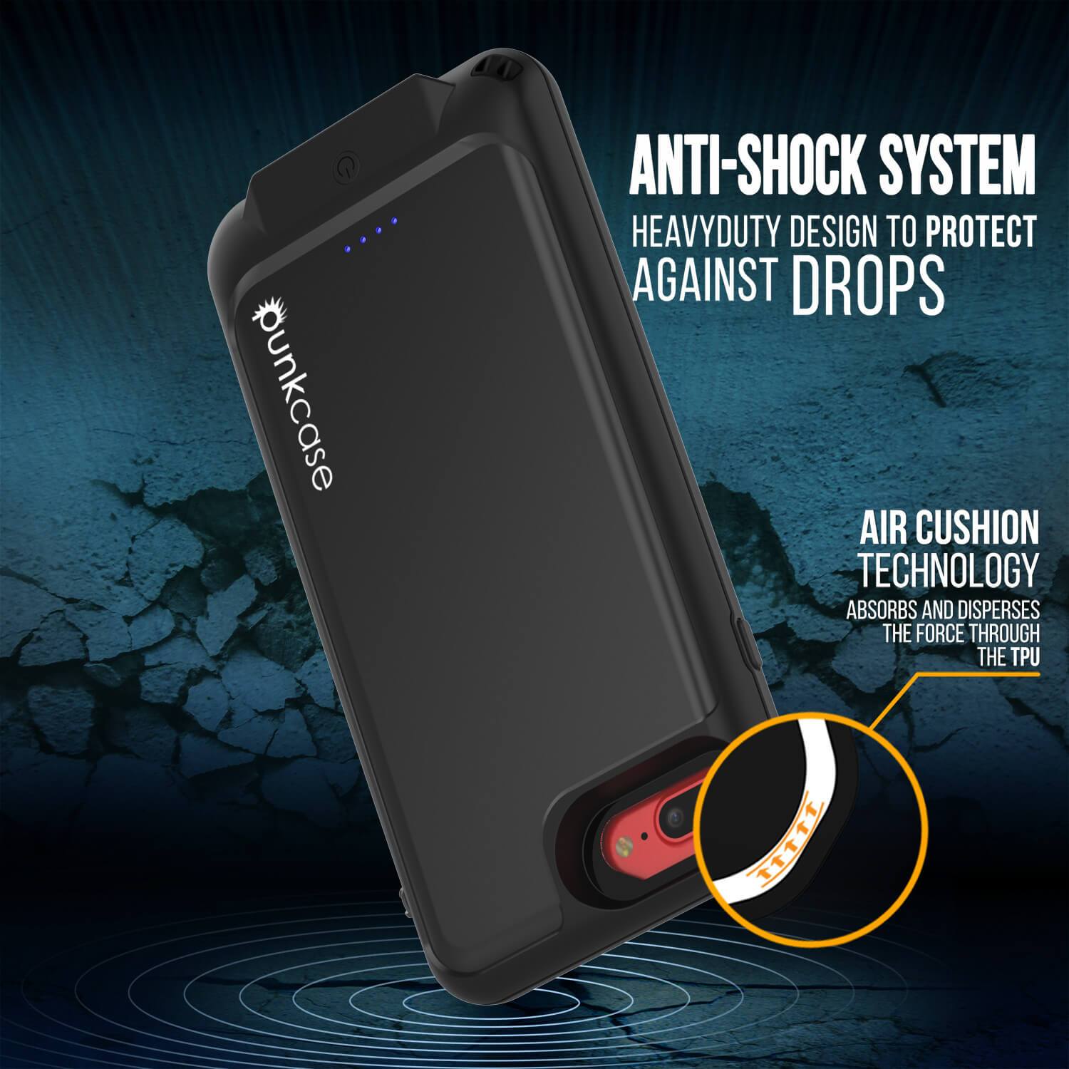 PunkJuice iPhone 7+Plus Plus Battery Case Black - Waterproof Slim Power Juice Bank with 4300mAh