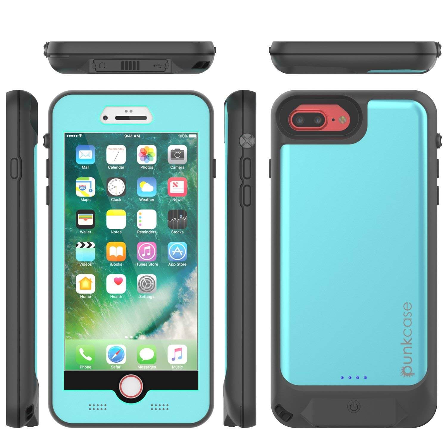 PunkJuice iPhone 7+Plus Plus Battery Case Teal - Waterproof Slim Power Juice Bank with 4300mAh