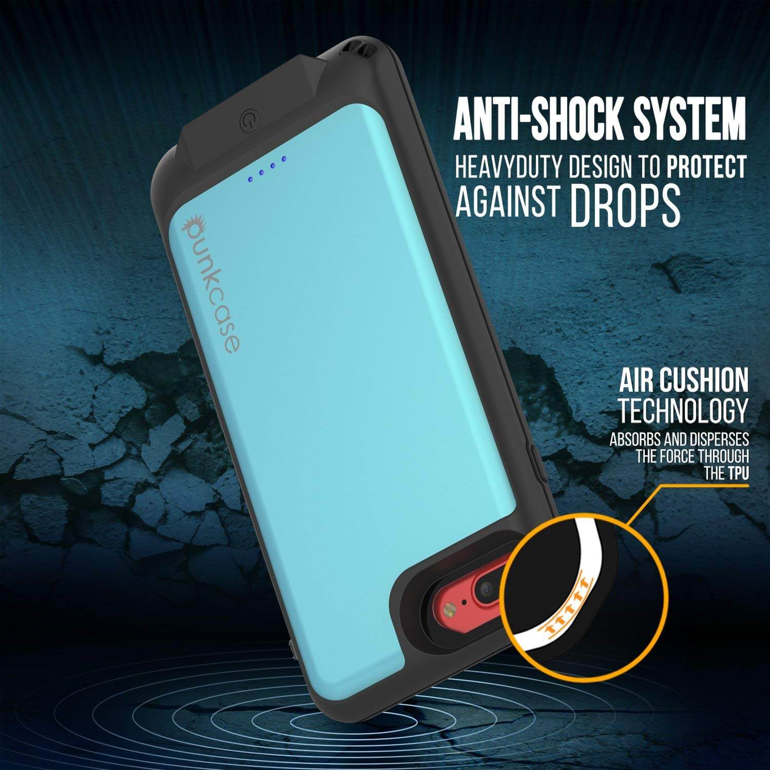 PunkJuice iPhone 7+Plus Plus Battery Case Teal - Waterproof Slim Power Juice Bank with 4300mAh