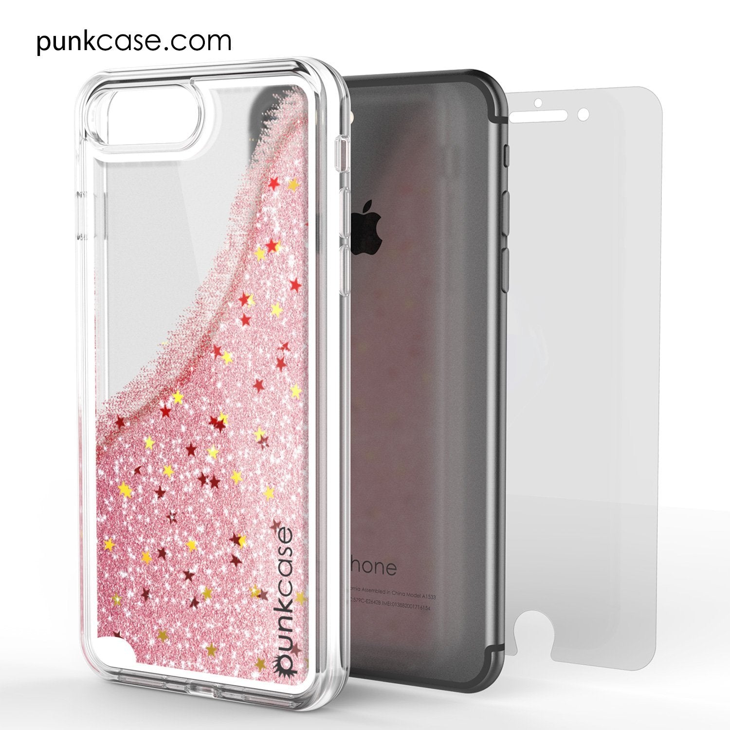 iPhone 8+ Plus Case, PunkCase LIQUID Rose Series, Protective Dual Layer Floating Glitter Cover