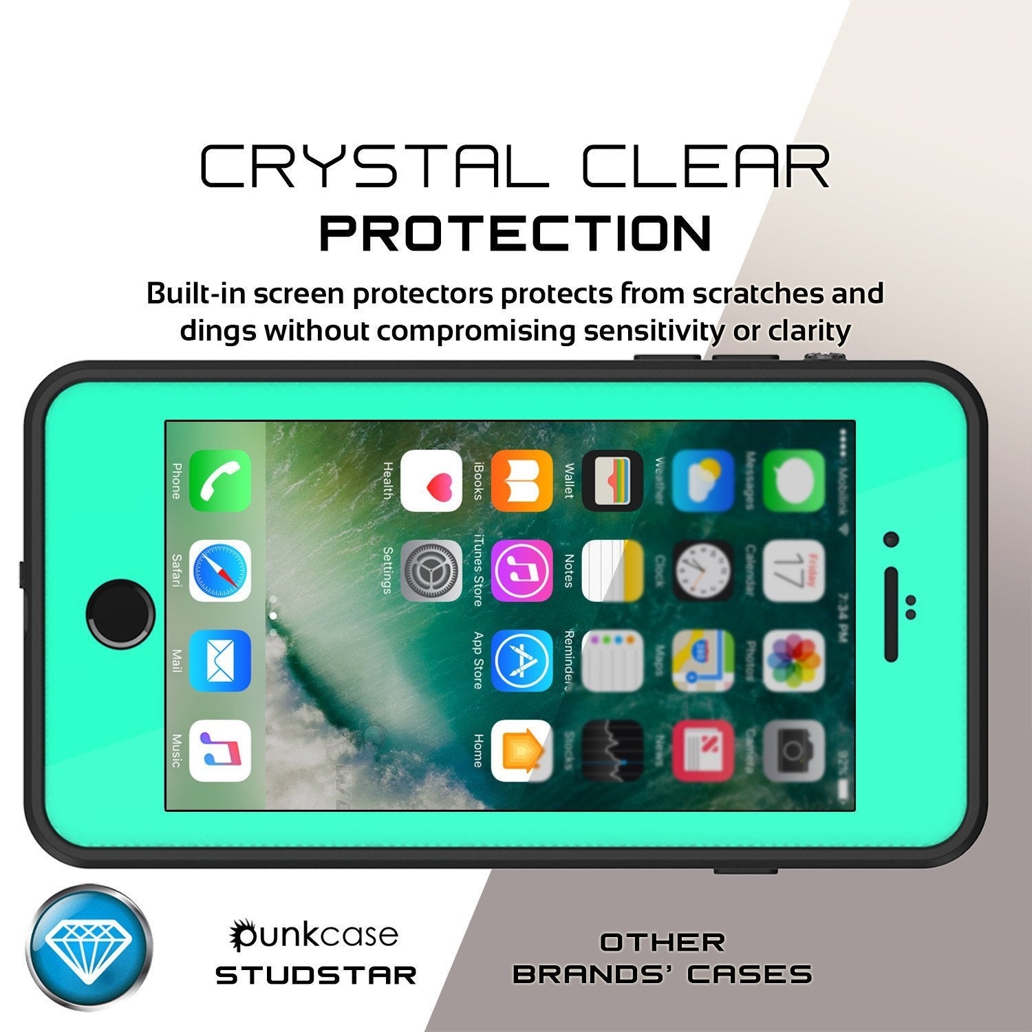 iPhone 8+ Plus Waterproof Case, Punkcase [StudStar] [Teal] [Slim Fit] [IP68 Certified] [Shockproof] [Dirtproof] Armor Cover