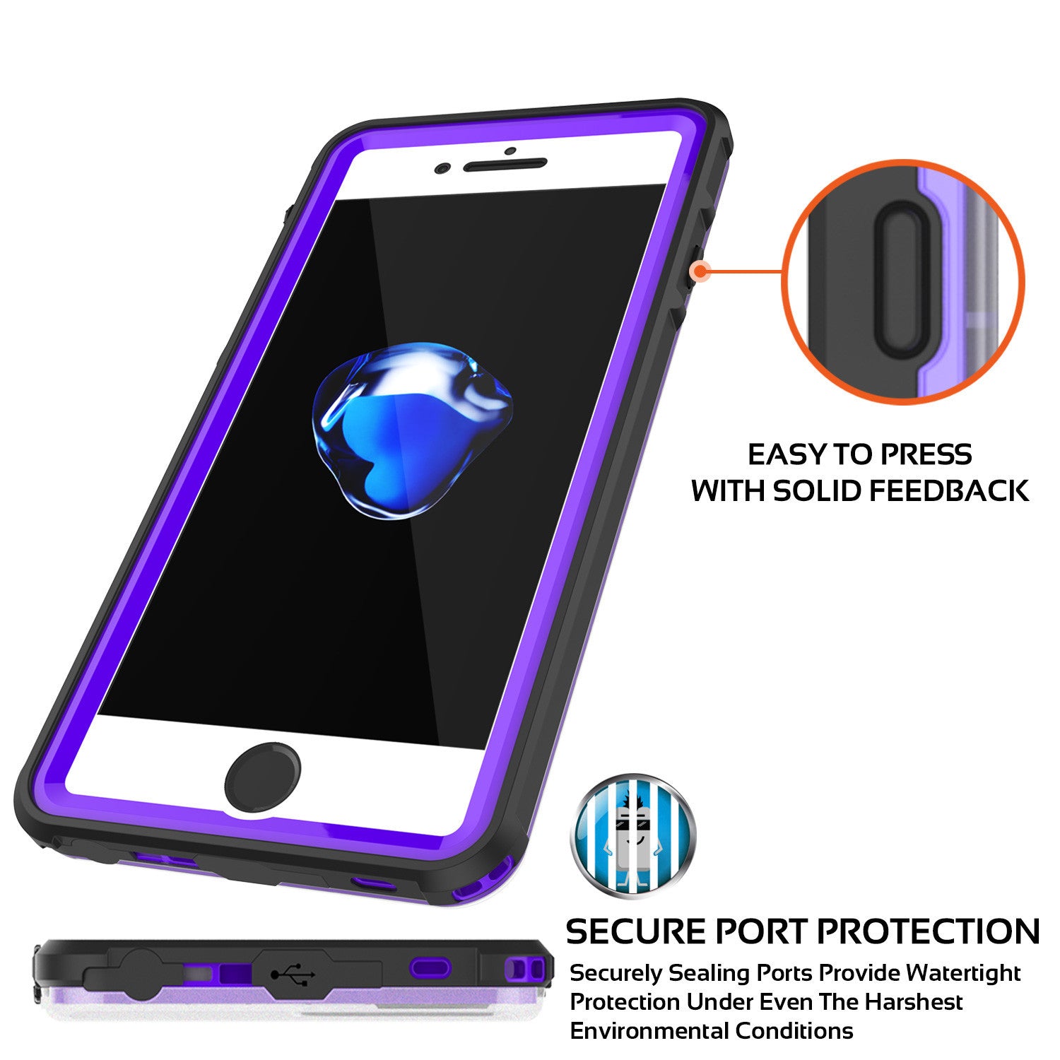 iPhone 7+ Plus Waterproof Case, PUNKcase CRYSTAL Purple W/ Attached Screen Protector | Warranty