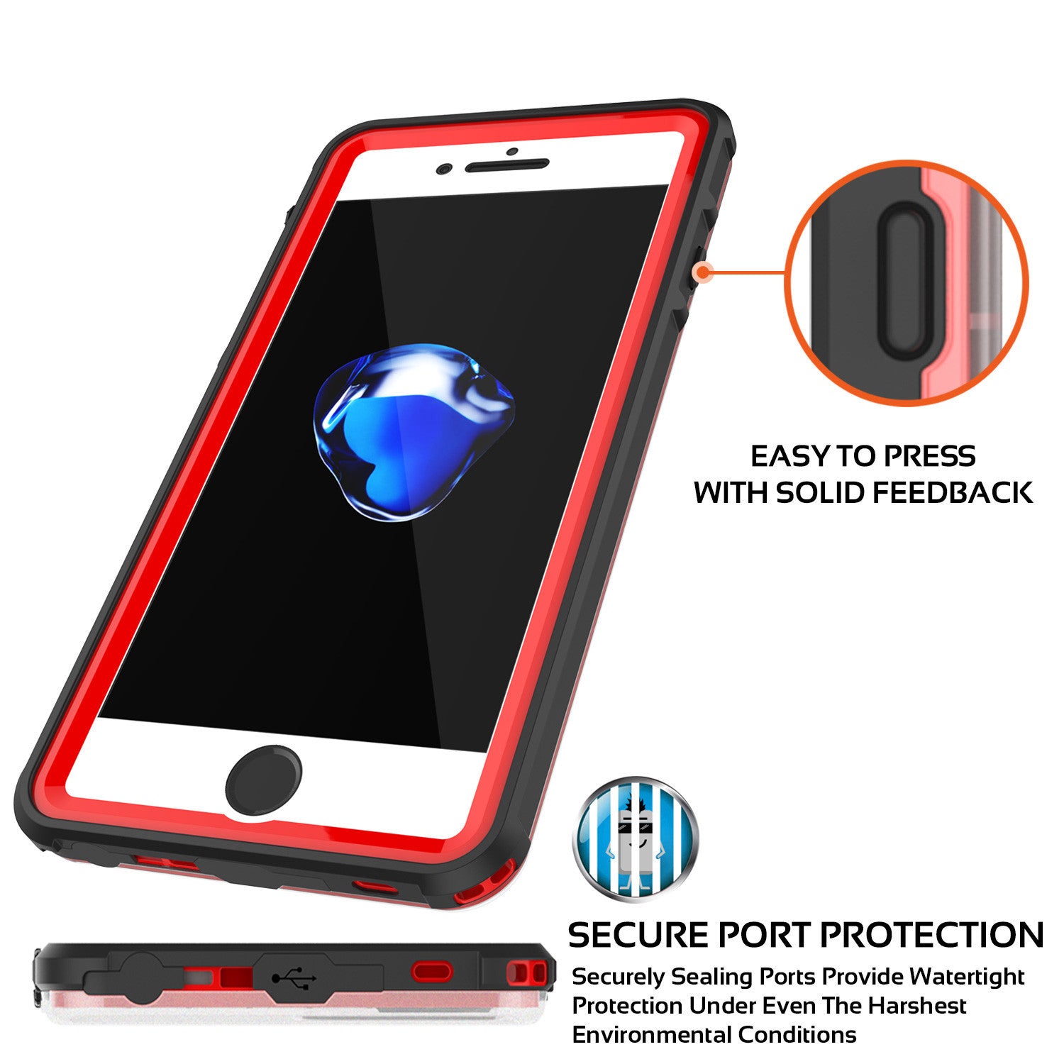 PUNKCASE - Crystal Series Waterproof Case for Apple IPhone 7+ Plus | Red