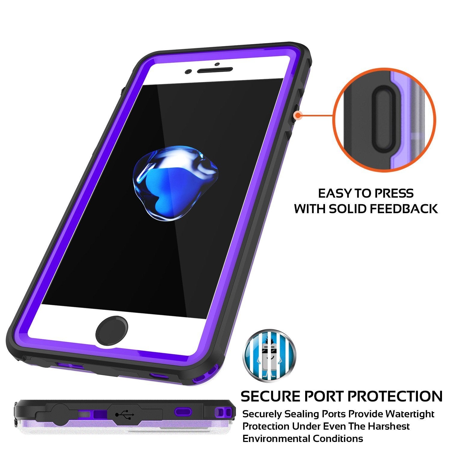 iPhone 8+ Plus Waterproof Case, PUNKcase CRYSTAL Purple W/ Attached Screen Protector | Warranty