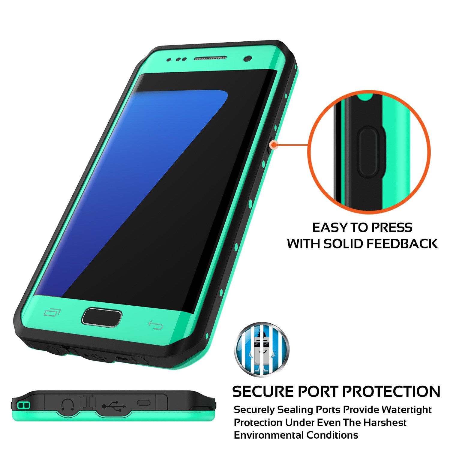 Galaxy S7 EDGE Waterproof Case PunkCase StudStar Teal Thin 6.6ft Underwater IP68 Shock/Snow Proof