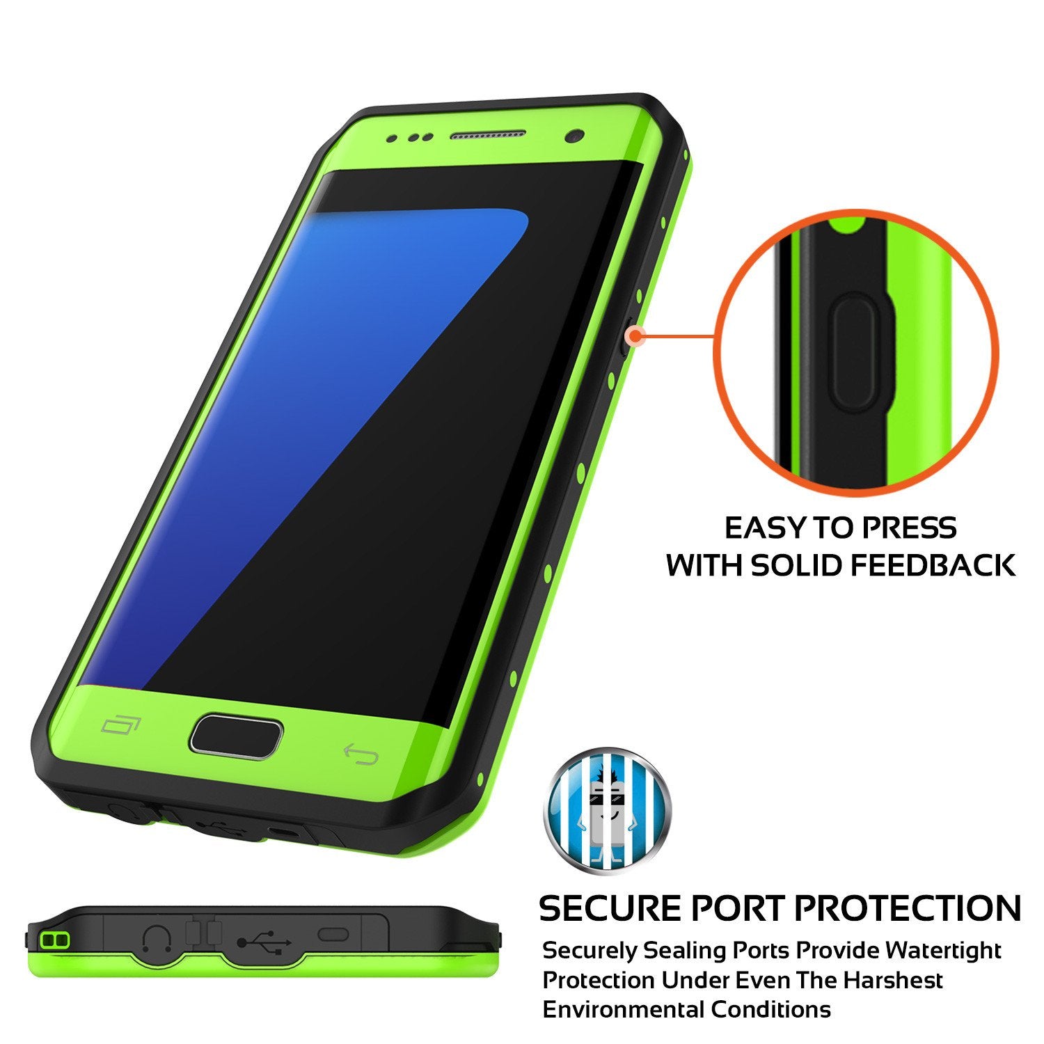Galaxy S7 EDGE Waterproof Case PunkCase StudStar Light Green Thin 6.6ft Underwater IP68 ShockProof