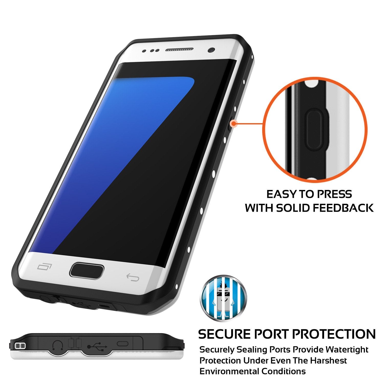 Galaxy S7 EDGE Waterproof Case Punkcase StudStar White Thin 6.6ft Underwater IP68 Shock/Snow Proof