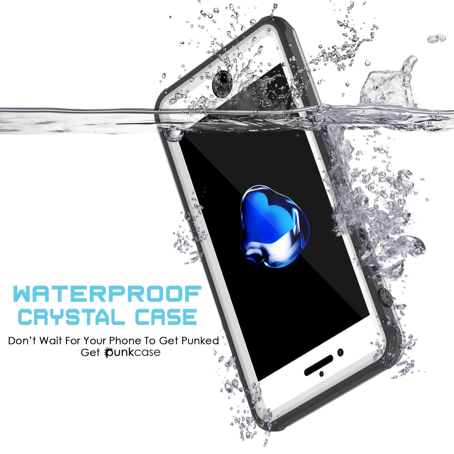iPhone 7+ Plus Waterproof Case, PUNKcase CRYSTAL White W/ Attached Screen Protector | Warranty