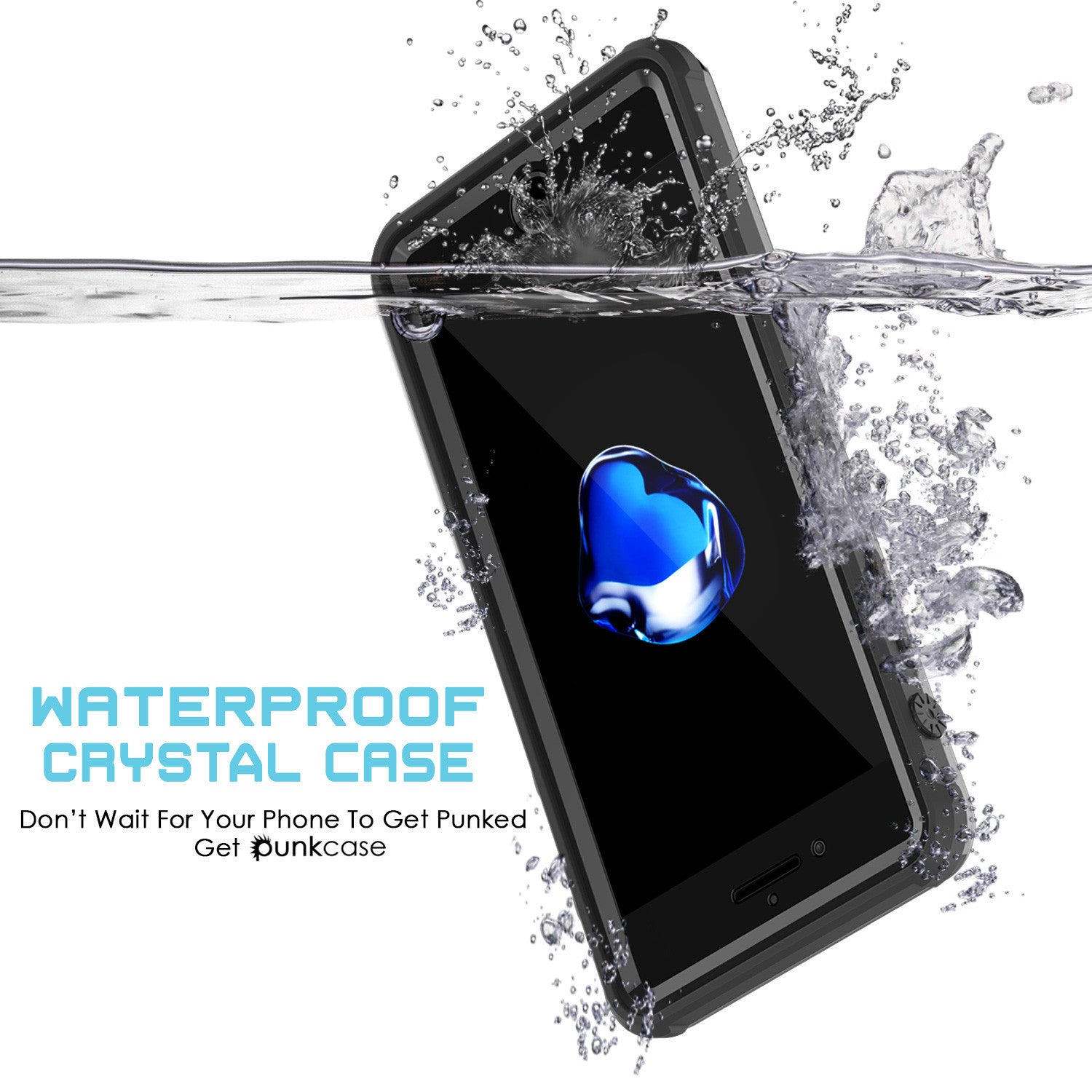 iPhone 7+ Plus Waterproof Case, PUNKcase CRYSTAL Black W/ Attached Screen Protector | Warranty