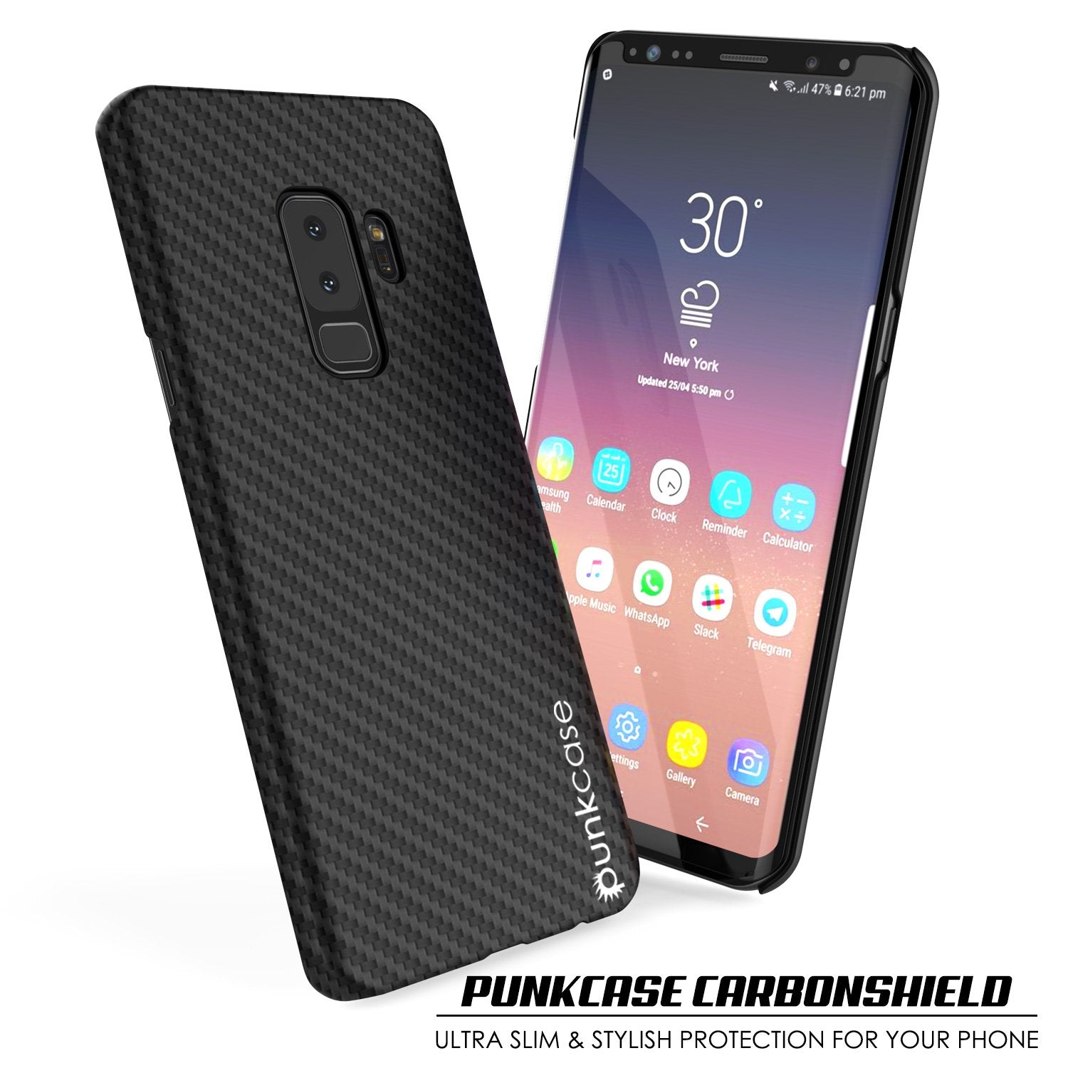 Galaxy S9 Plus Case, Punkcase CarbonShield, Heavy Duty & Ultra Thin 2 Piece Dual Layer PU Leather Jet Black Cover
