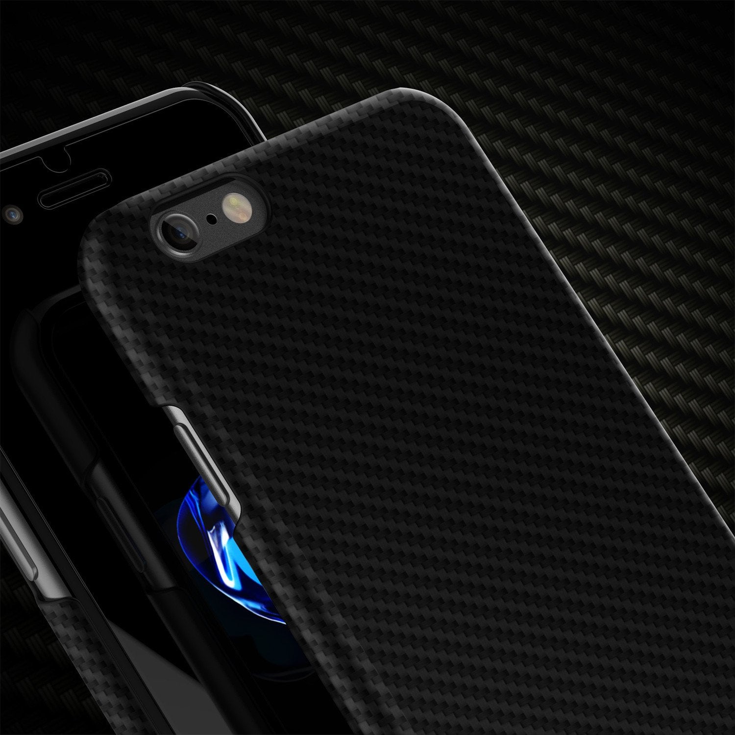 iPhone 8 Case, Punkcase CarbonShield Jet Black with 0.3mm Tempered Glass