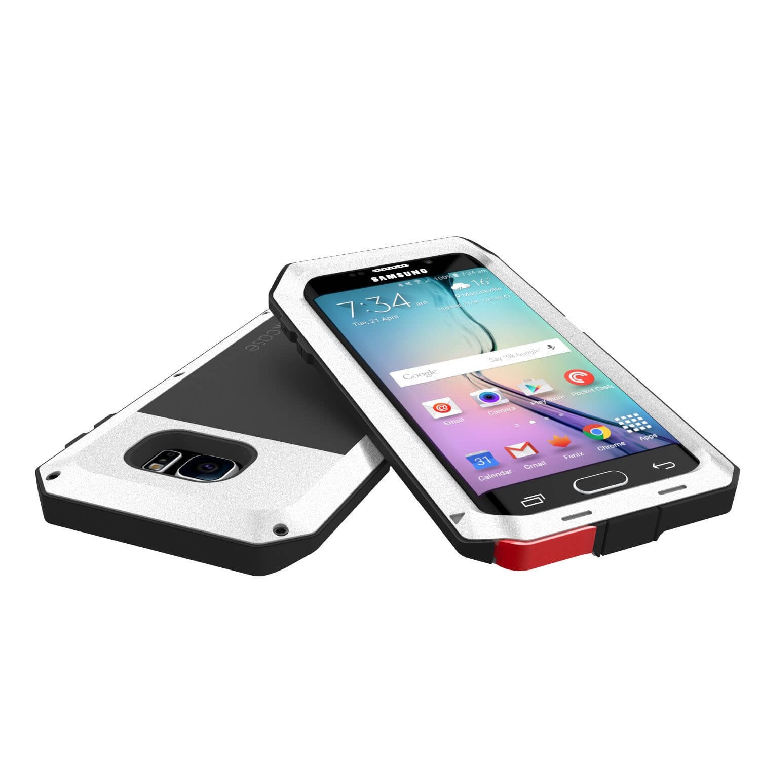 Galaxy S7 EDGE Case, PUNKcase Metallic White Shockproof Slim Metal Armor Case