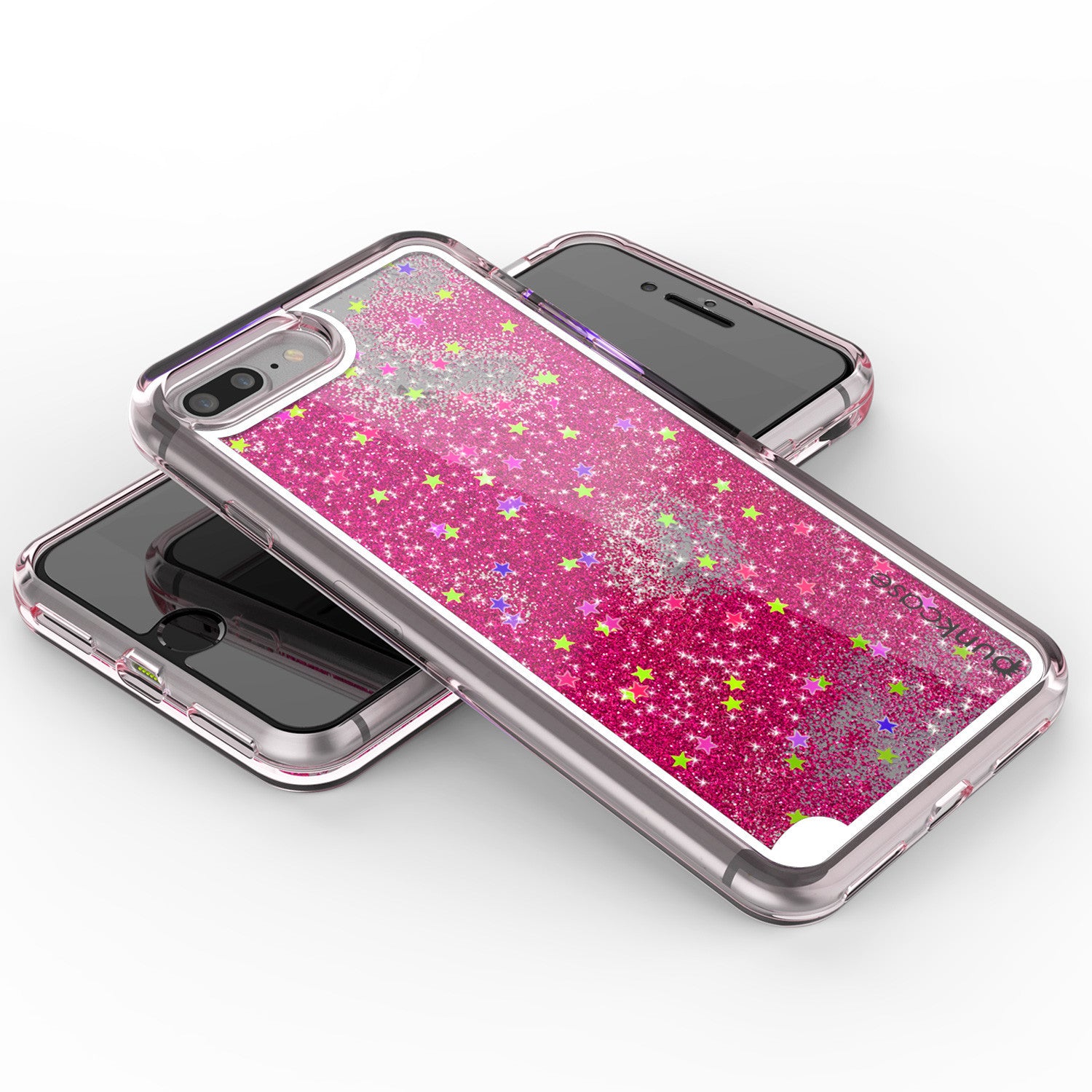 iPhone 7 Plus Case, PunkCase LIQUID Pink Series, Protective Dual Layer Floating Glitter Cover