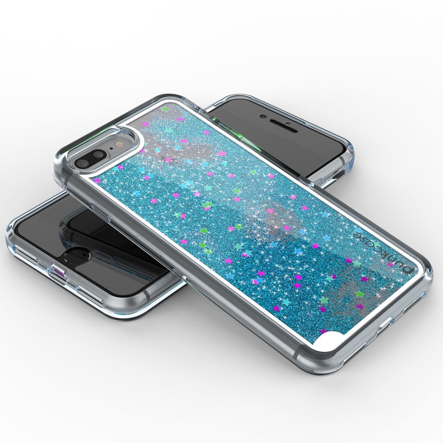 iPhone 7 Plus Case, PunkCase LIQUID Teal Series, Protective Dual Layer Floating Glitter Cover