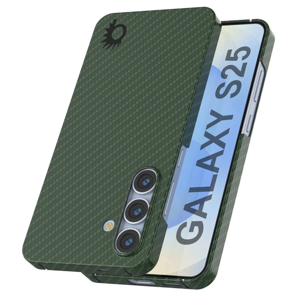 Punkcase Galaxy S25 Carbon Fiber Case [AramidShield Series] Ultra Slim & Light Kevlar [Green]